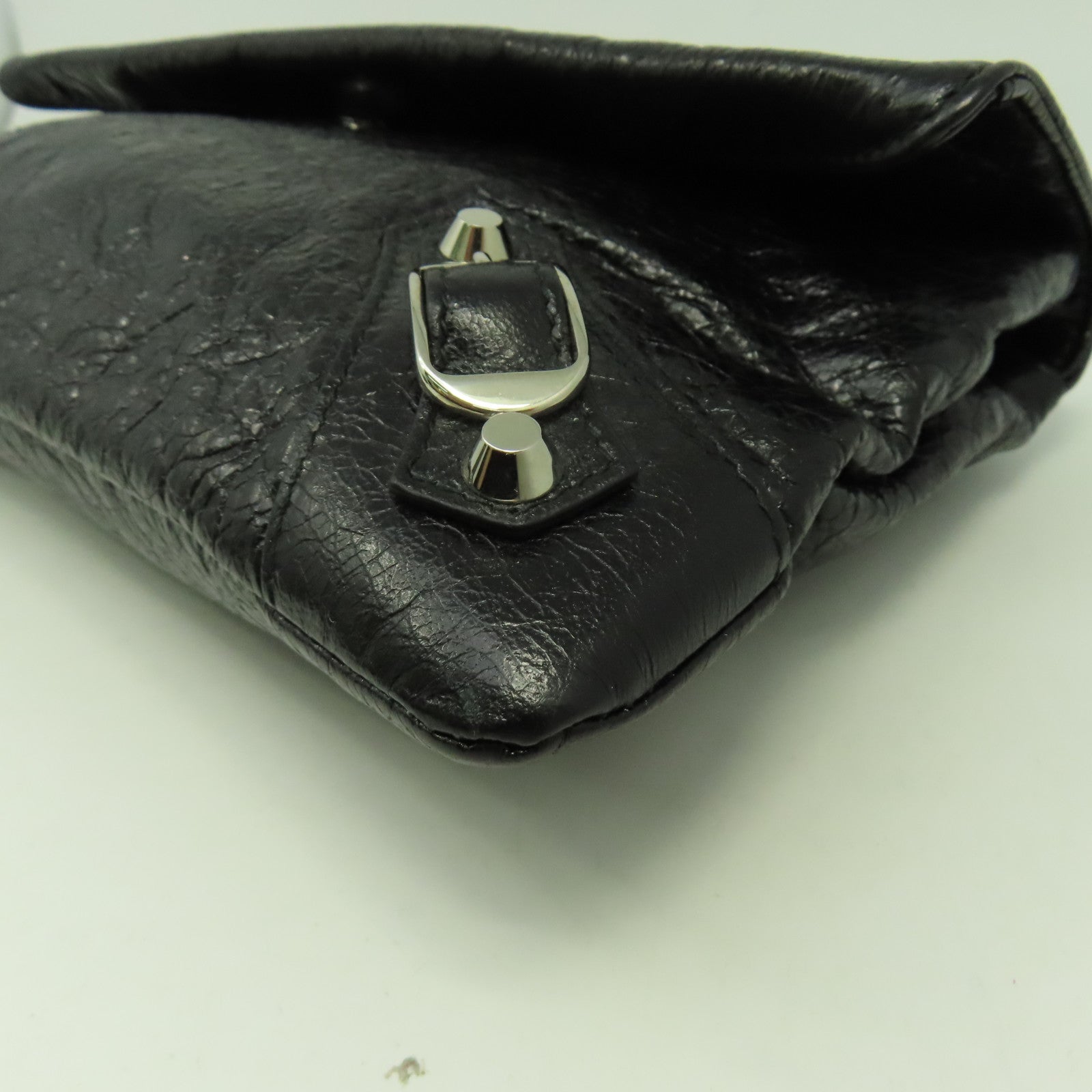 BALENCIAGA 牛皮皮革Shoulder Bag銀扣肩背袋黑色