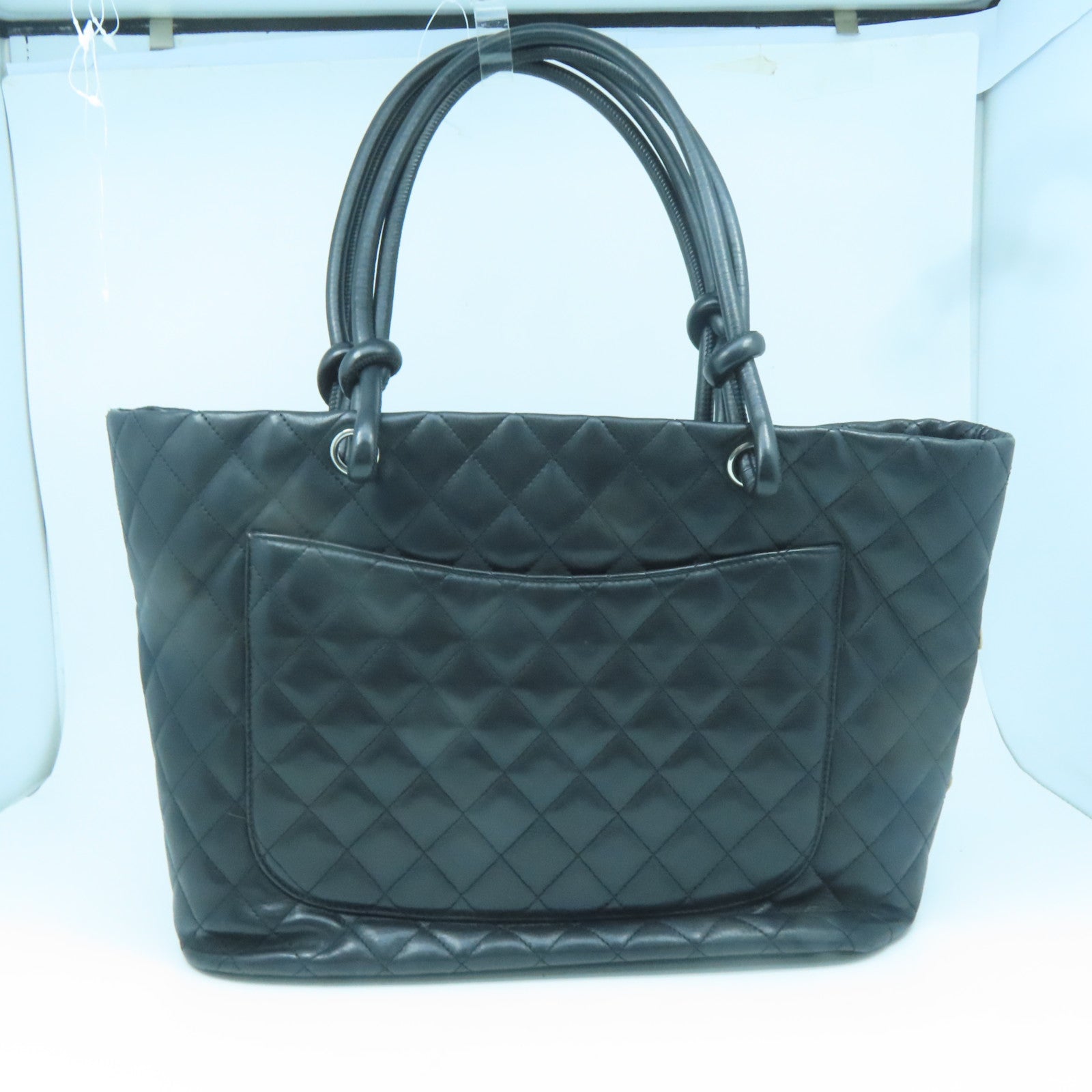 CHANEL 菱格牛皮皮革Cambon Totebag銀扣肩背袋黑色