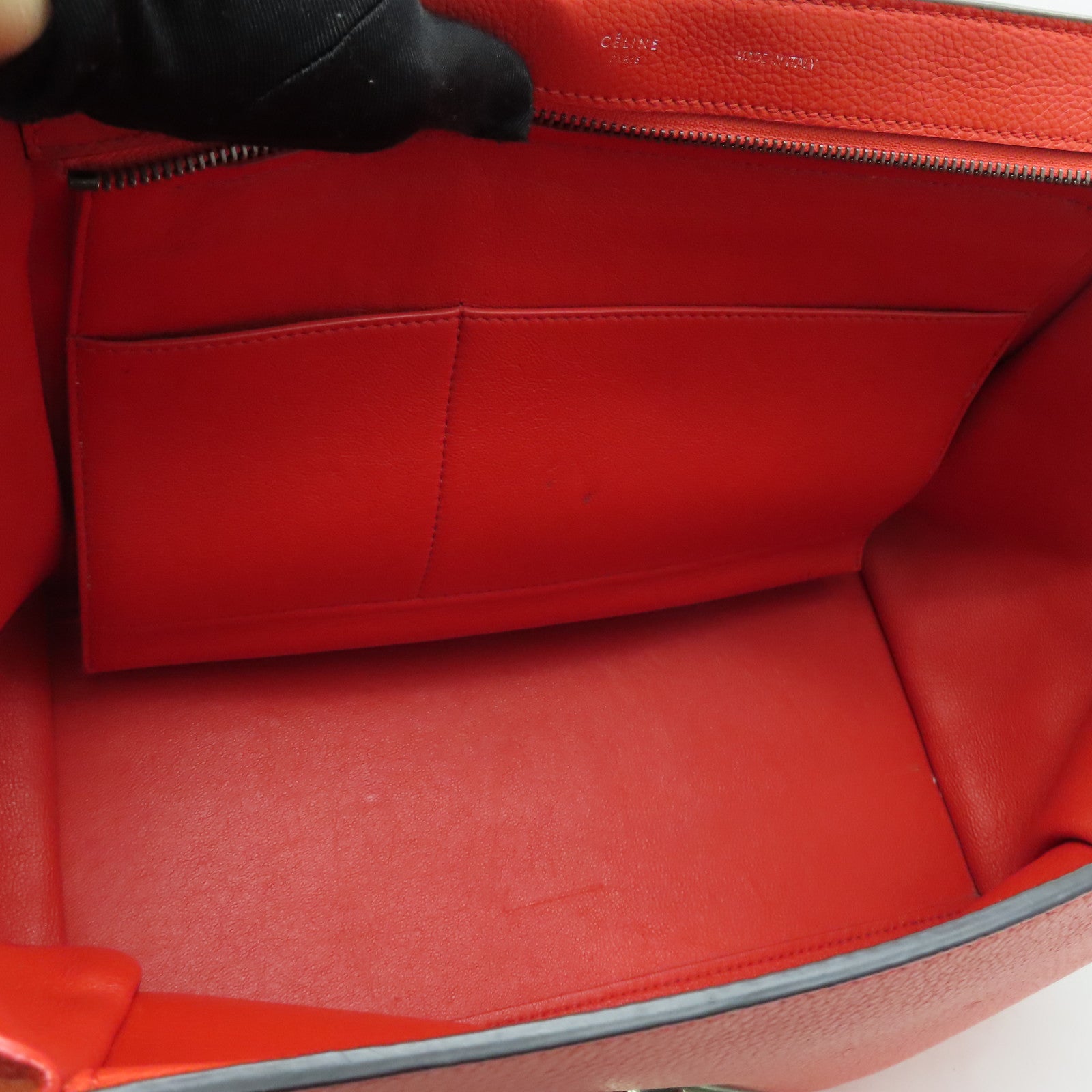 CELINE 牛皮皮革Trapeze銀扣手挽肩背兩用袋橙色