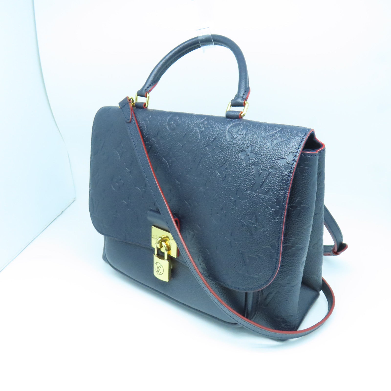 LOUIS VUITTON Monogram Empreinte Marignan金扣手挽肩背兩用袋藍色/紅色