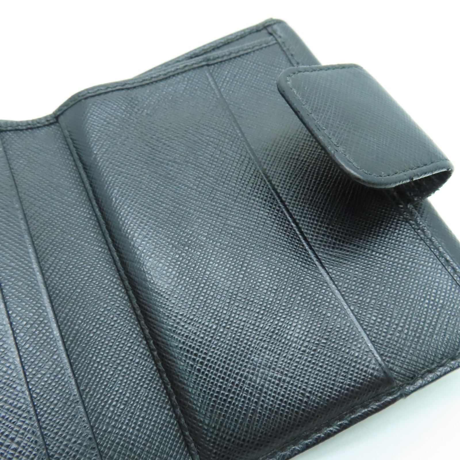 PRADA Saffiano皮革Wallet金扣錢包黑色