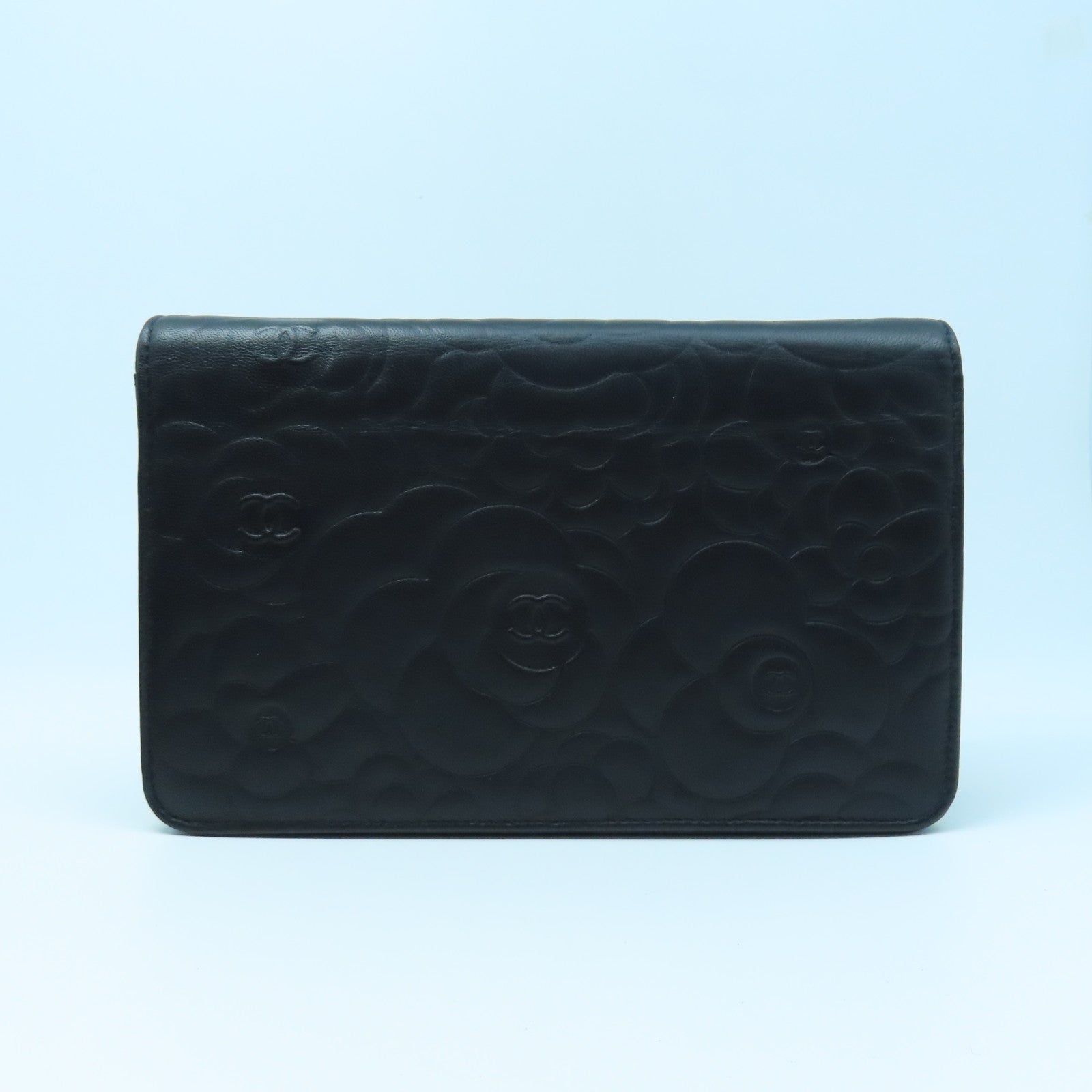 CHANEL Sheepskin Leather Wallet On Chain Gold Buckle Chain Shoulder Bag Black