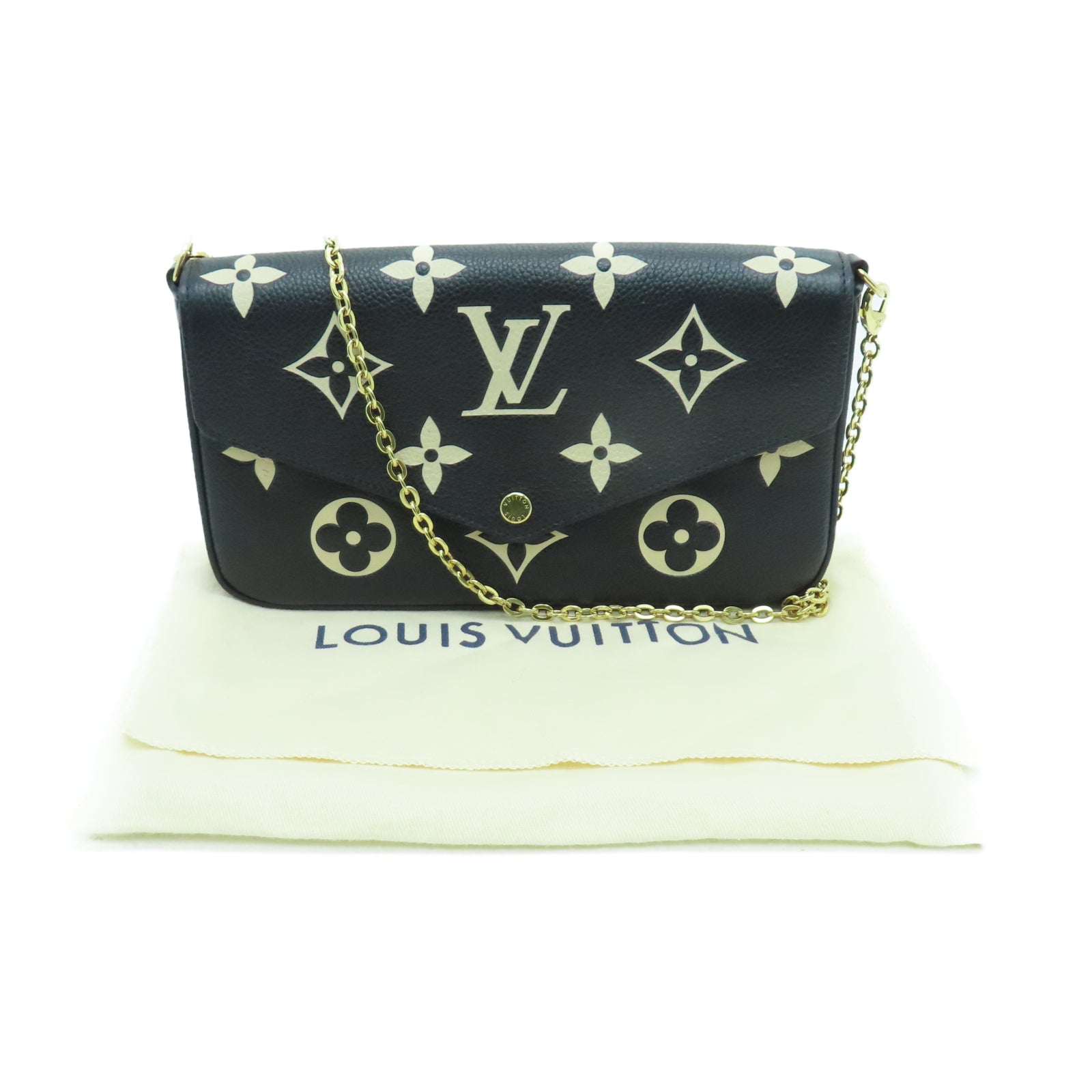 LOUIS VUITTON Monogram Empreinte Felicie Pochette Gold Buckle Chain Shoulder Bag Black/White