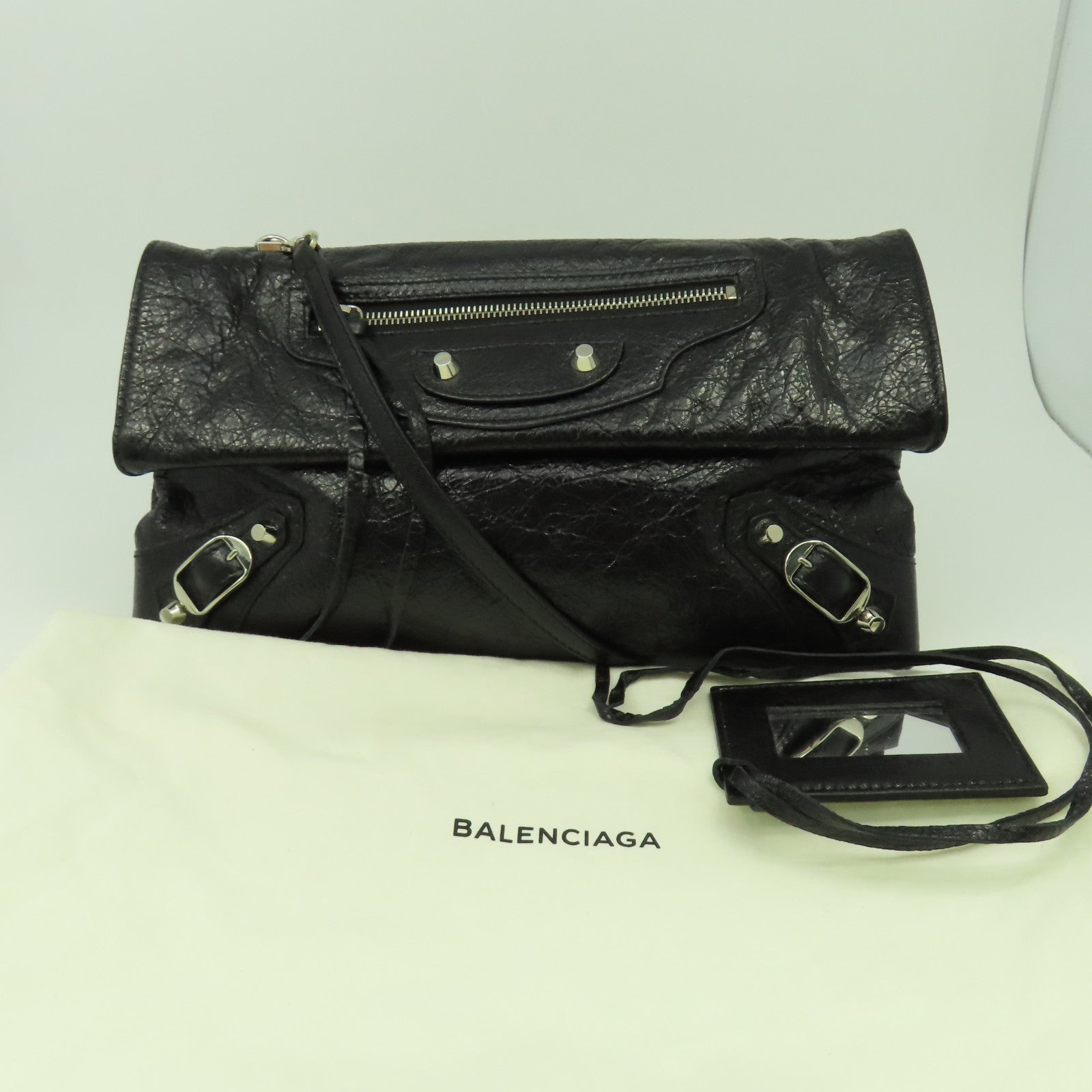 BALENCIAGA 牛皮皮革Shoulder Bag銀扣肩背袋黑色
