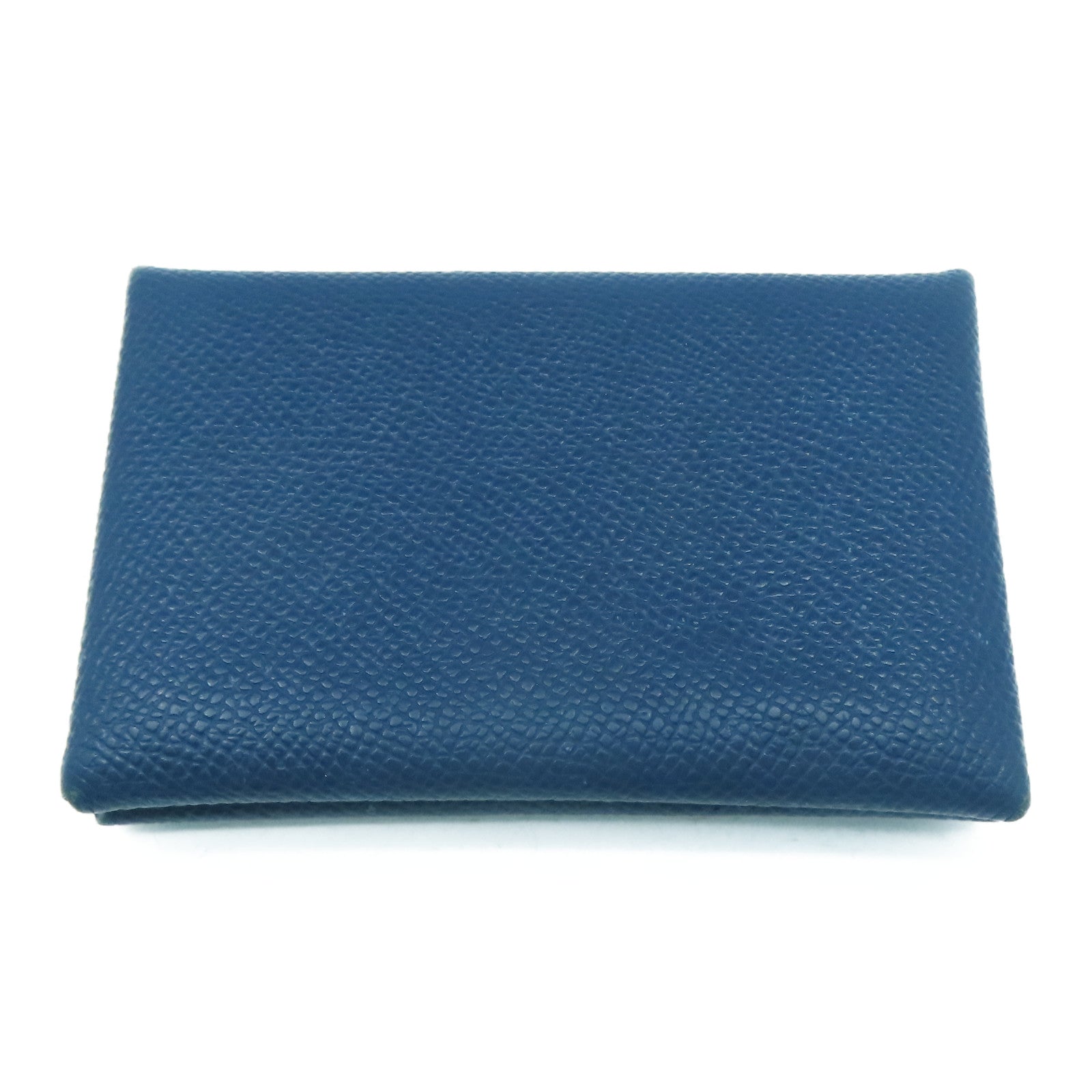 HERMES 【激減優惠】Epsom皮革Calvi Card Case銀扣卡片套Deep Blue深藍色