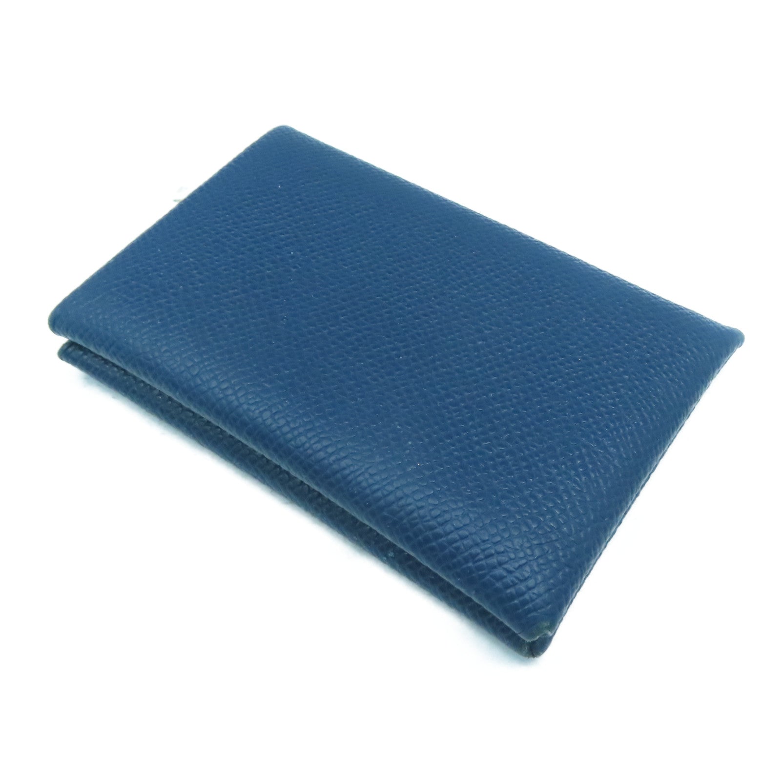 HERMES 【激減優惠】Epsom皮革Calvi Card Case銀扣卡片套Deep Blue深藍色