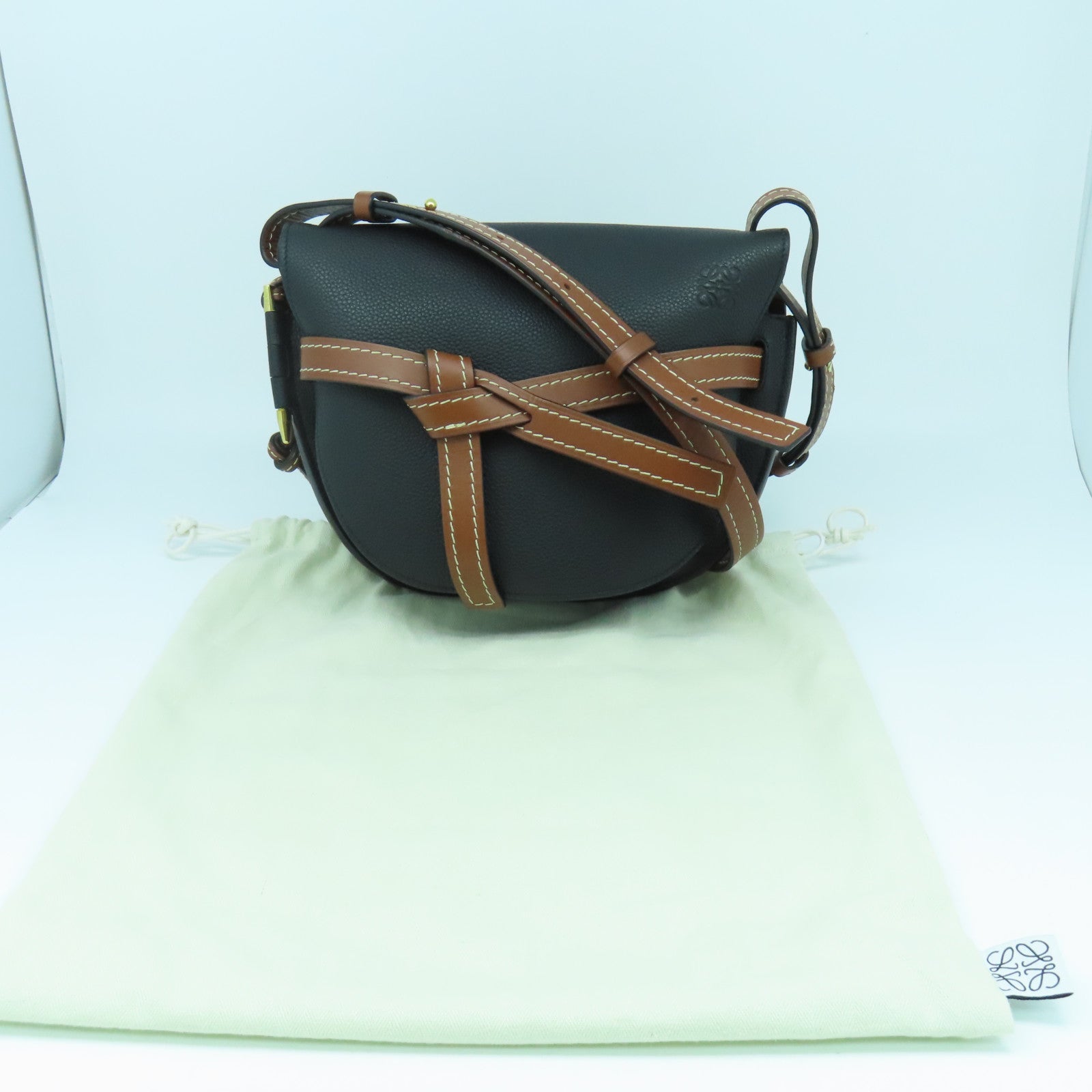 LOEWE 【激減優惠】牛皮皮革Gate Small金扣肩背袋黑色/啡色