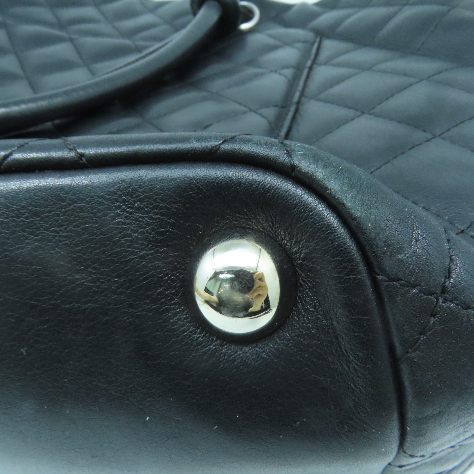 CHANEL 菱格牛皮皮革Cambon Totebag銀扣肩背袋黑色