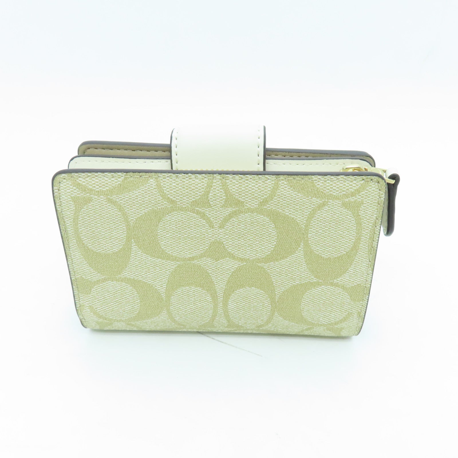 COACH cowhide leather Wallet gold buckle wallet beige