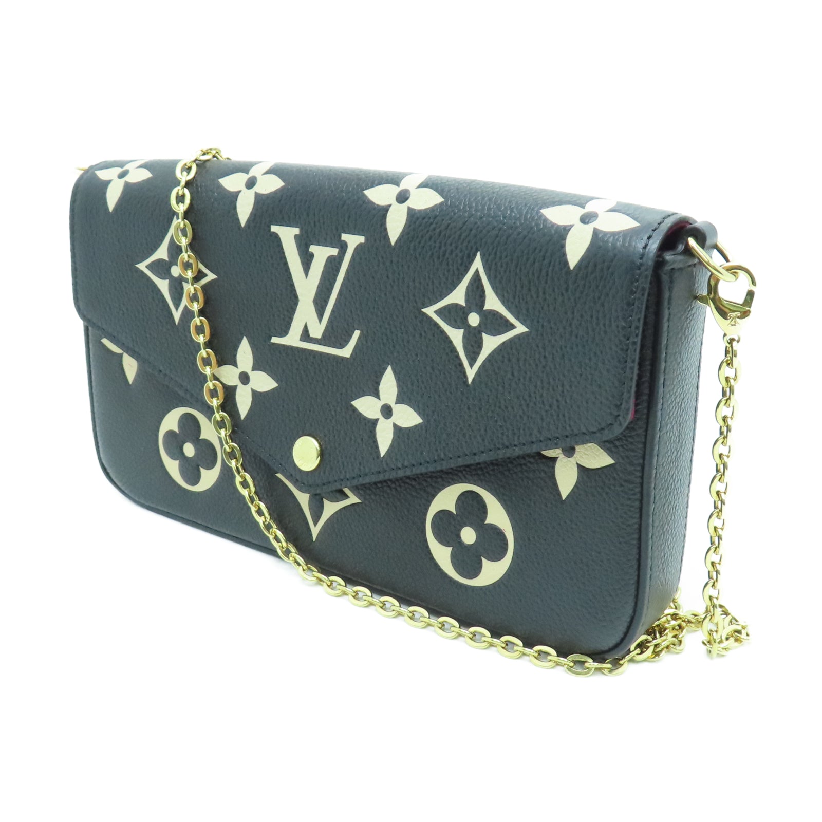 LOUIS VUITTON Monogram Empreinte Felicie Pochette Gold Buckle Chain Shoulder Bag Black/White