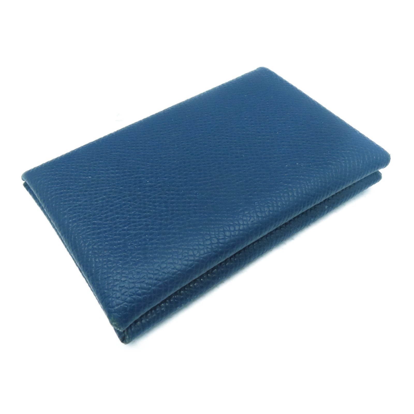 HERMES 【激減優惠】Epsom皮革Calvi Card Case銀扣卡片套Deep Blue深藍色