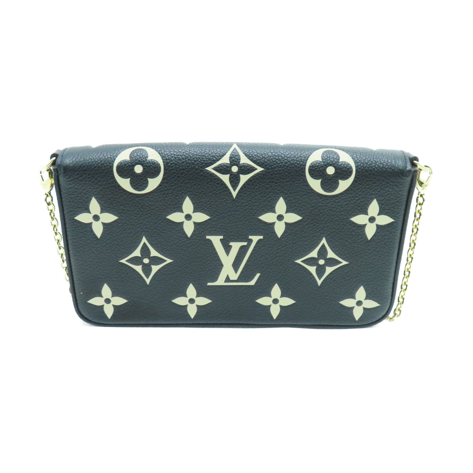 LOUIS VUITTON Monogram Empreinte Felicie Pochette Gold Buckle Chain Shoulder Bag Black/White