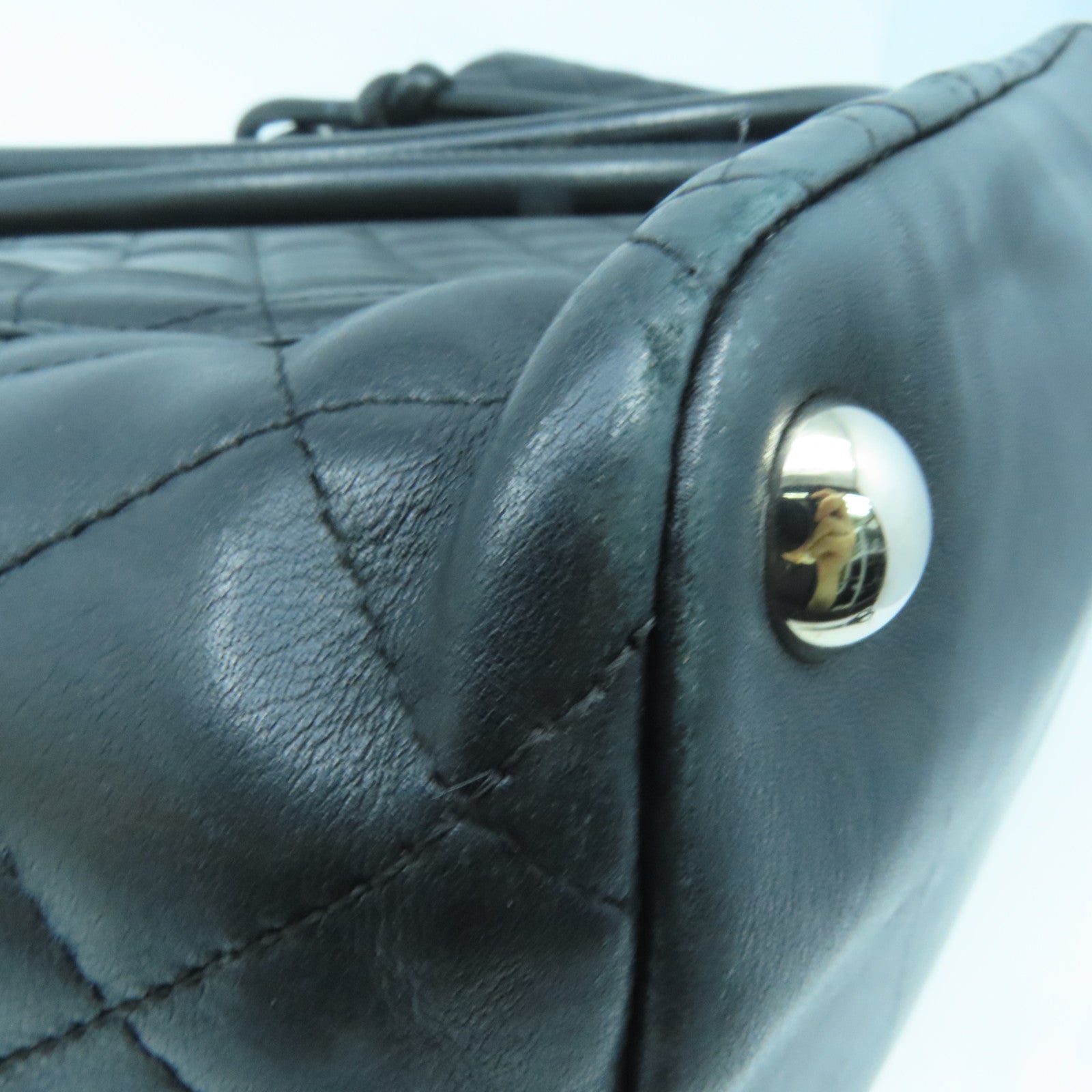 CHANEL 菱格牛皮皮革Cambon Totebag銀扣肩背袋黑色