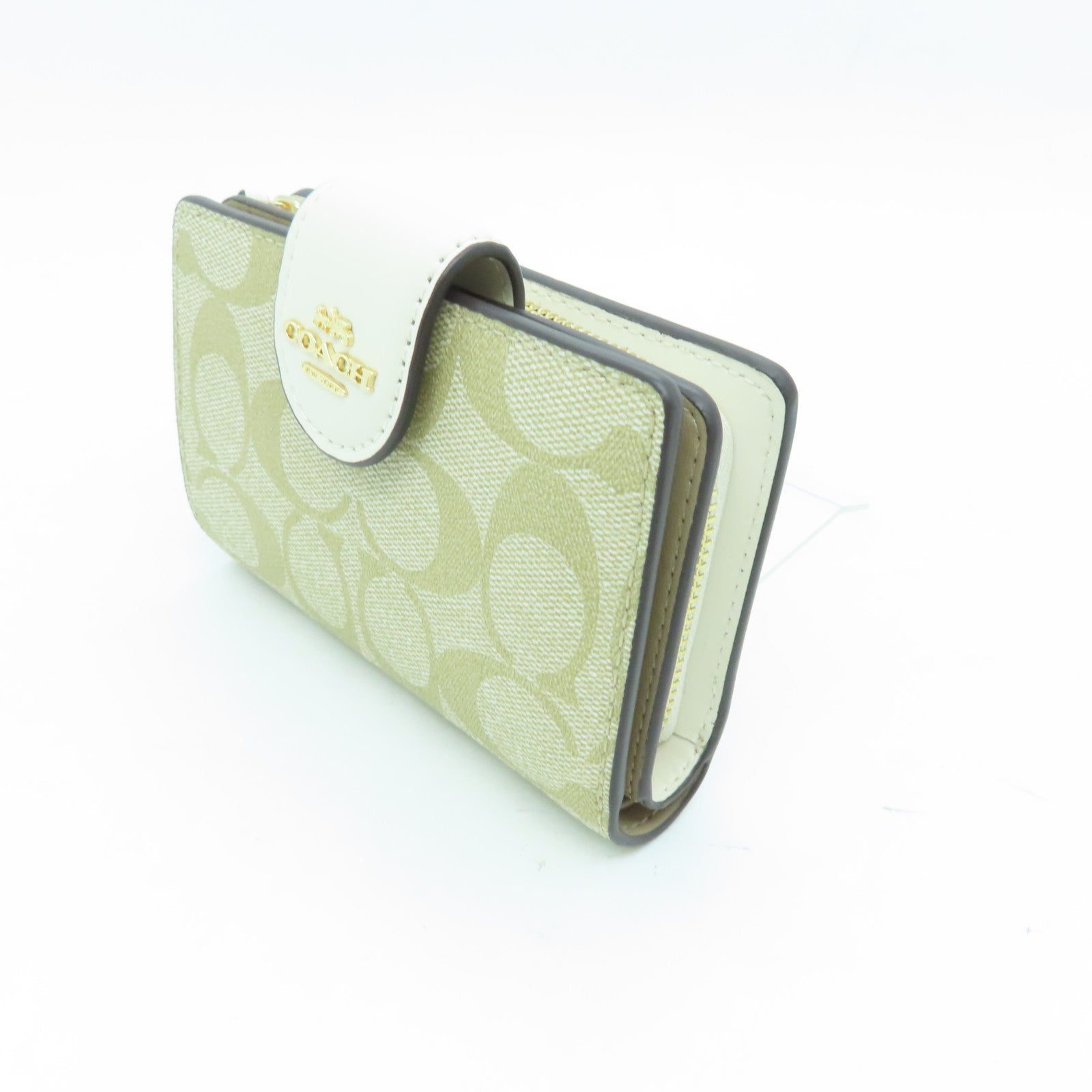 COACH cowhide leather Wallet gold buckle wallet beige