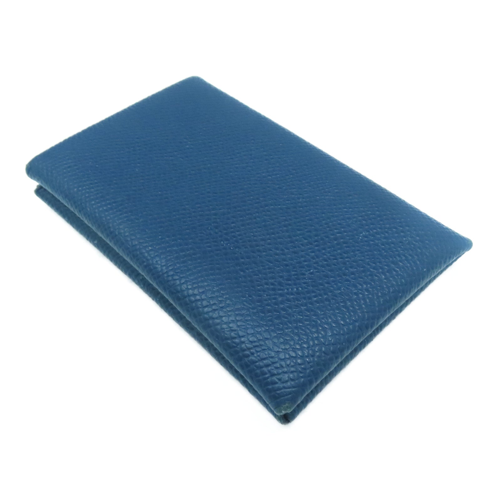HERMES 【激減優惠】Epsom皮革Calvi Card Case銀扣卡片套Deep Blue深藍色