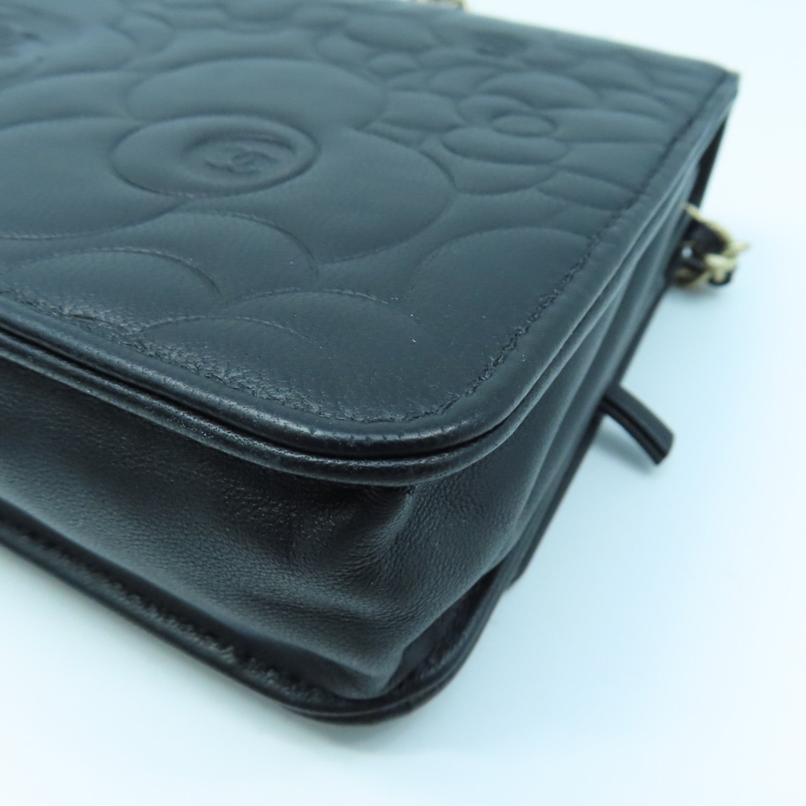 CHANEL Sheepskin Leather Wallet On Chain Gold Buckle Chain Shoulder Bag Black