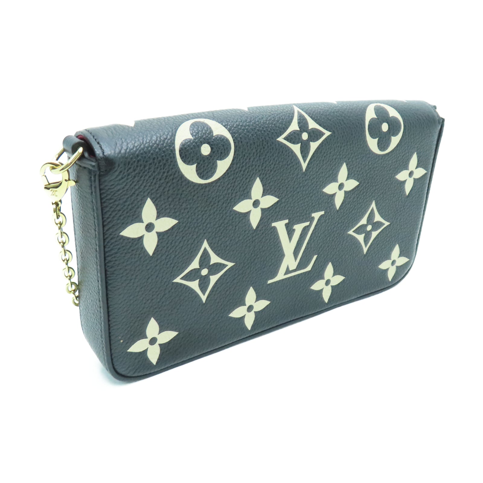 LOUIS VUITTON Monogram Empreinte Felicie Pochette Gold Buckle Chain Shoulder Bag Black/White