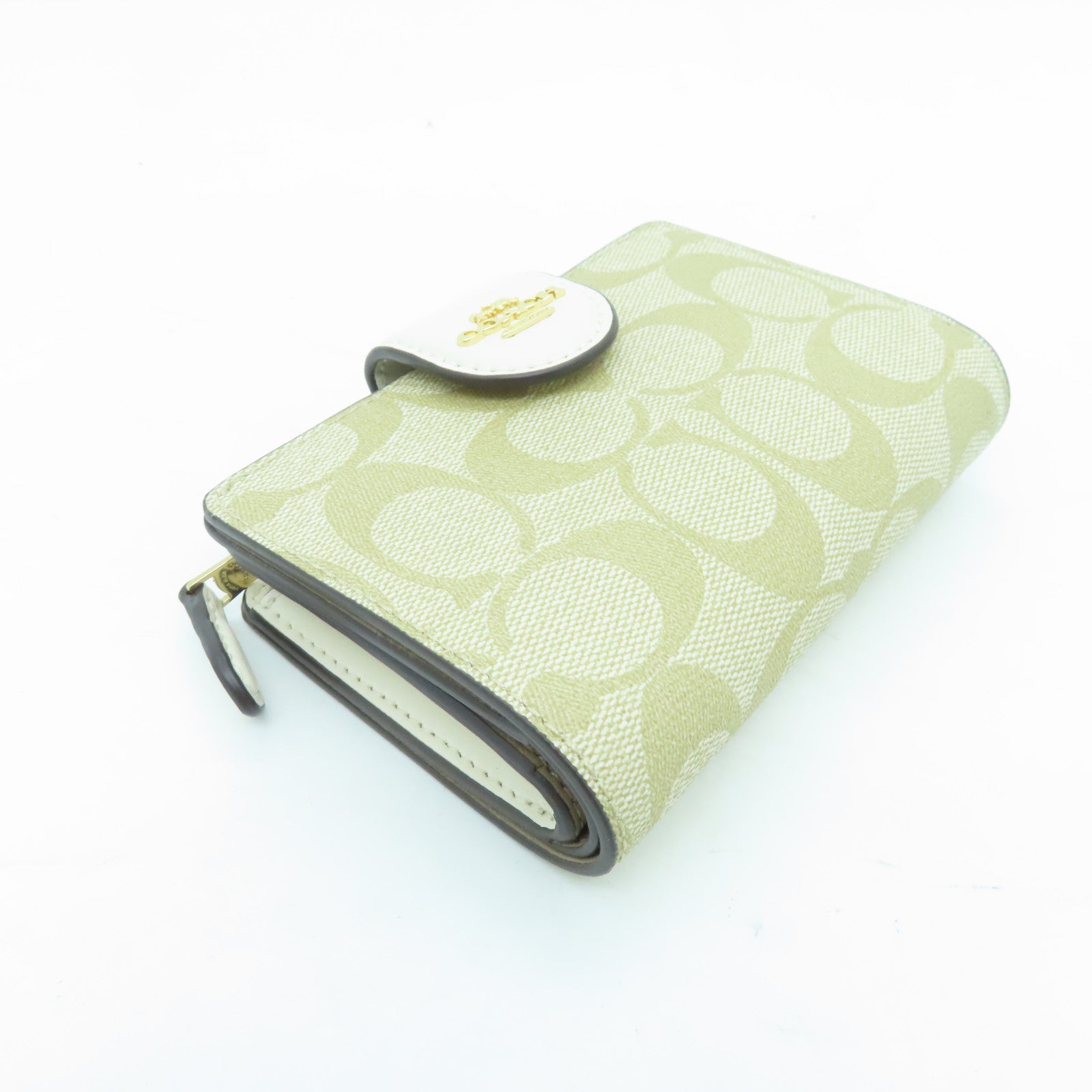 COACH cowhide leather Wallet gold buckle wallet beige