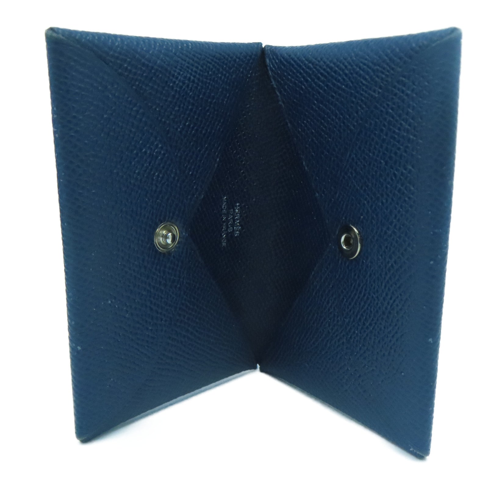 HERMES 【激減優惠】Epsom皮革Calvi Card Case銀扣卡片套Deep Blue深藍色