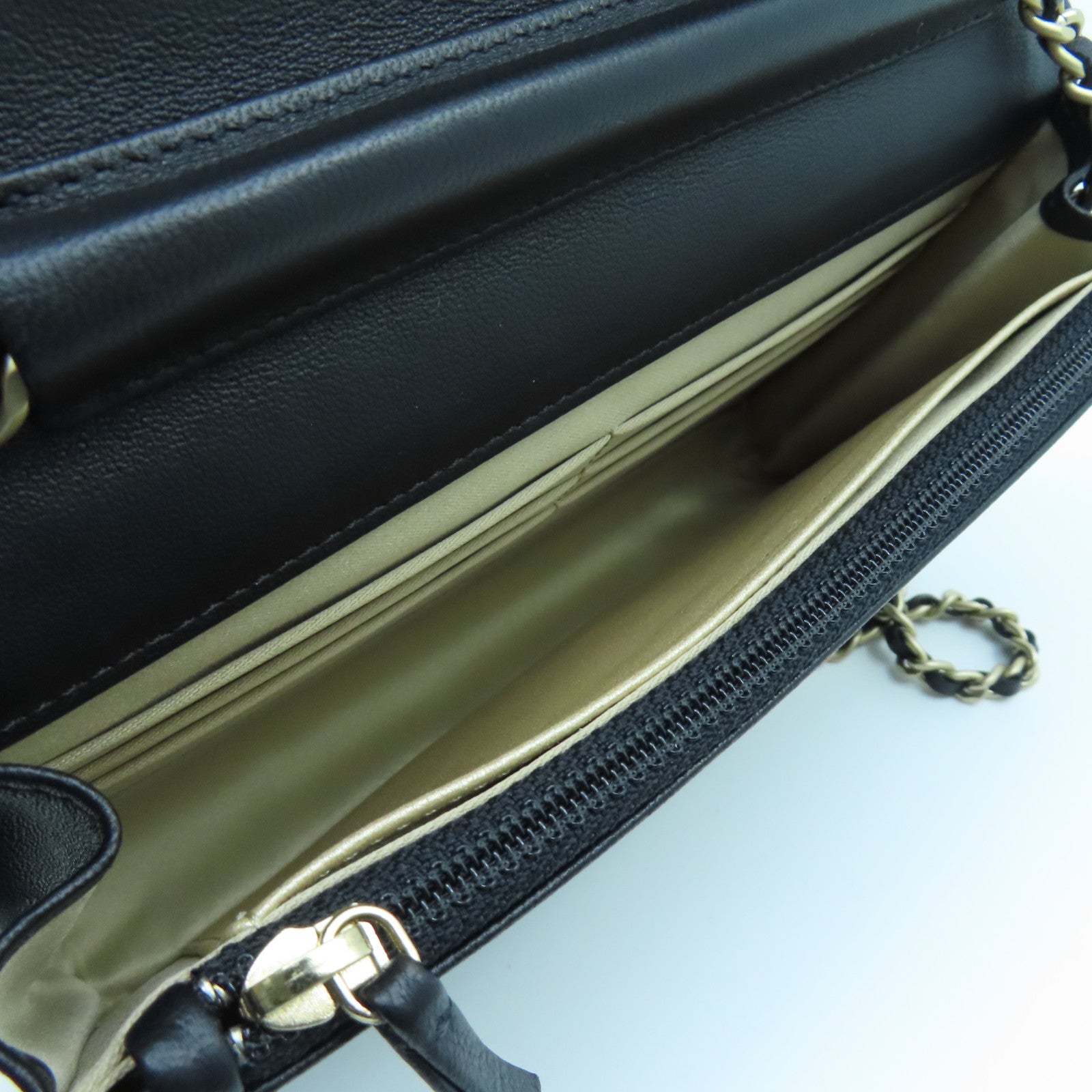 CHANEL Sheepskin Leather Wallet On Chain Gold Buckle Chain Shoulder Bag Black