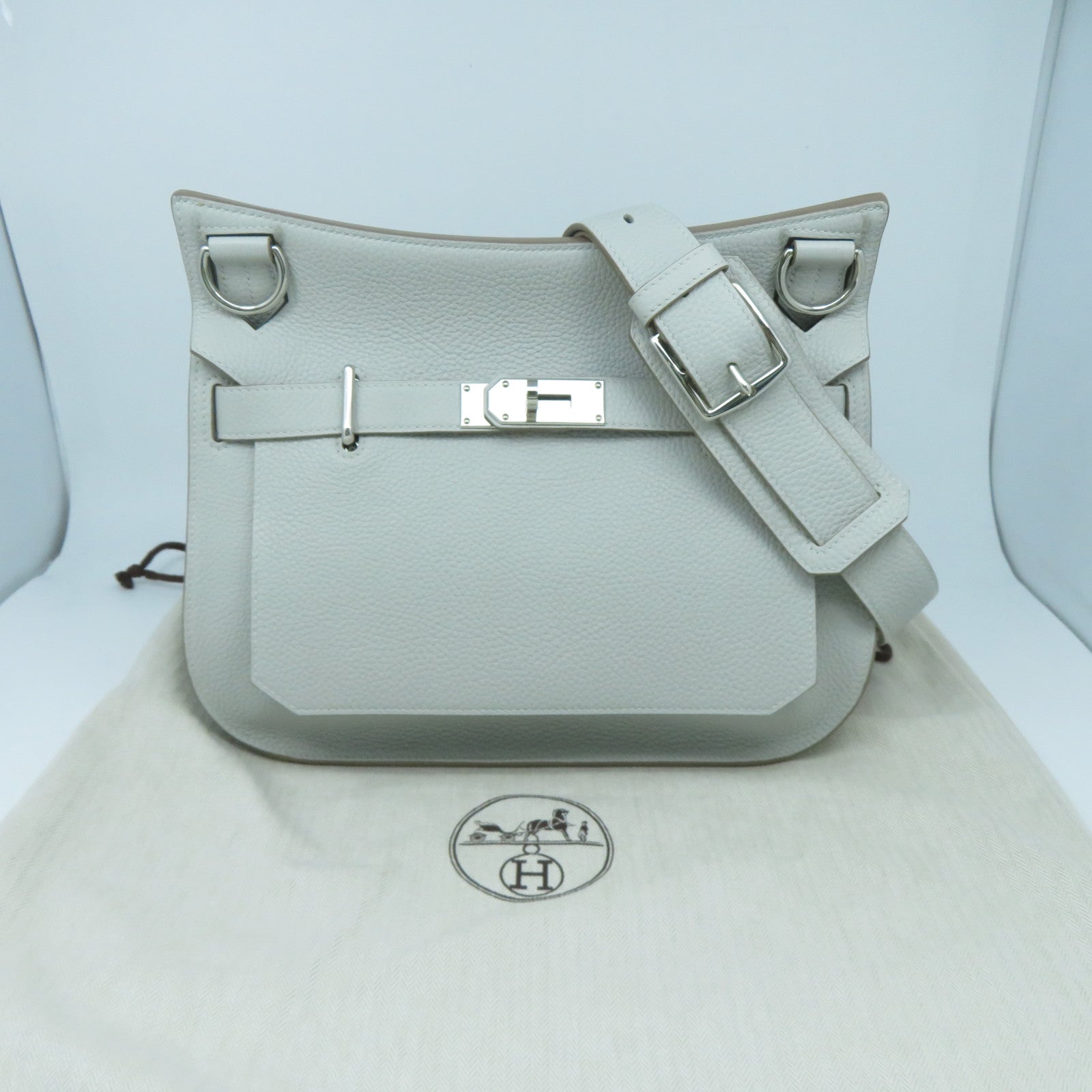 HERMES Clemence皮革Jypsiere 31銀扣肩背袋Gris Perle珍珠灰色