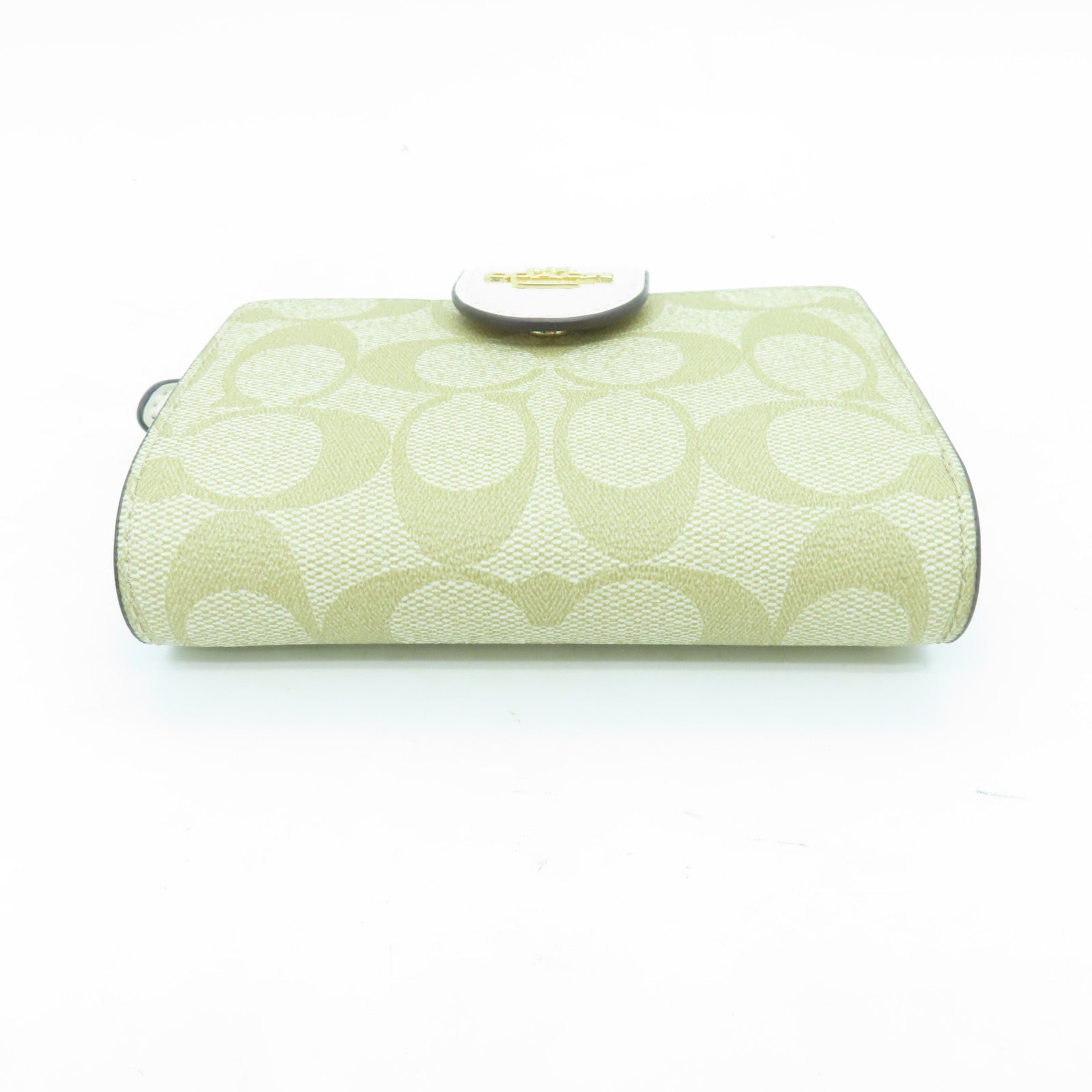COACH cowhide leather Wallet gold buckle wallet beige