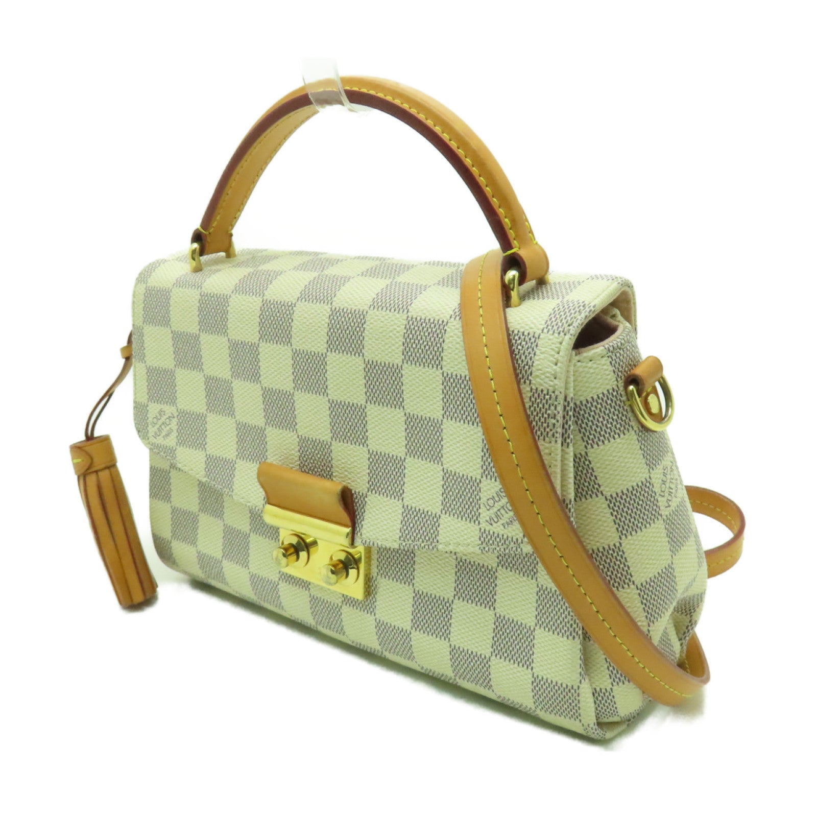 LOUIS VUITTON Damier Azur Croisette金扣手挽肩背兩用袋白色
