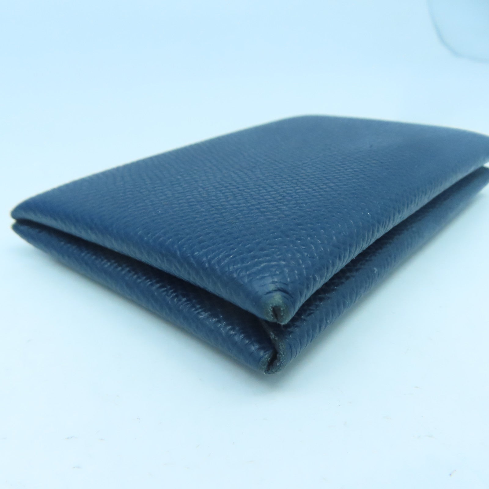 HERMES 【激減優惠】Epsom皮革Calvi Card Case銀扣卡片套Deep Blue深藍色