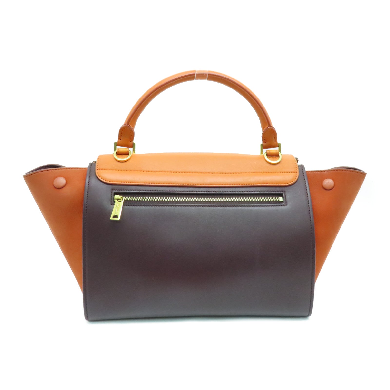 CELINE Cowhide Leather Trapeze Gold Buckle Handle Shoulder Bag Brown/Orange