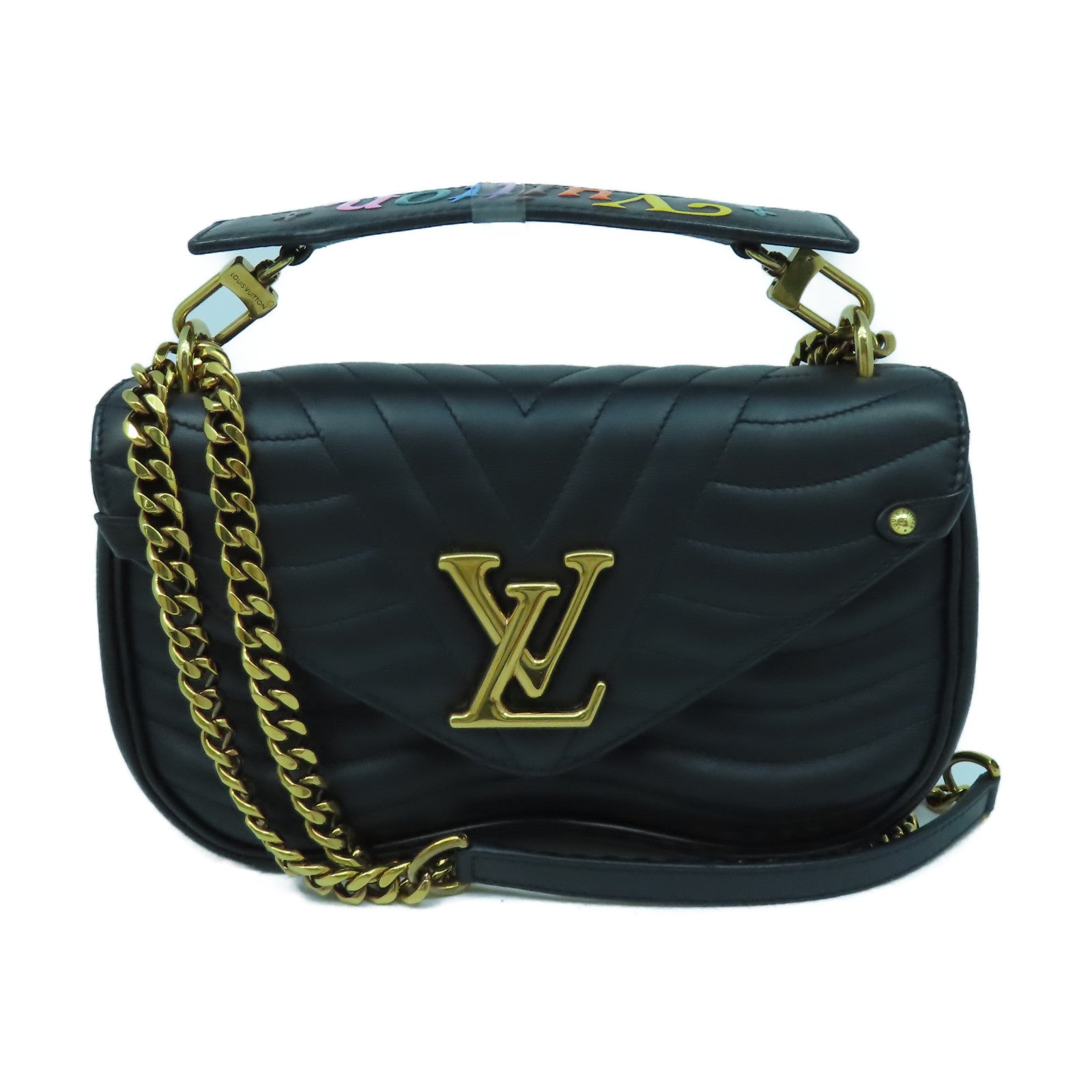 LOUIS VUITTON 牛皮皮革New Wave MM金扣手挽肩背兩用袋黑色