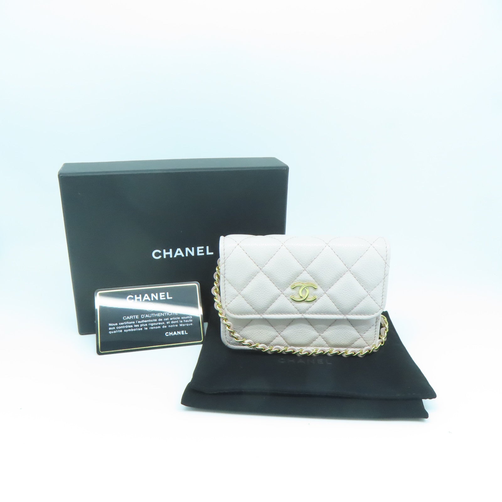 CHANEL 菱格Caviar皮革Chain Shoulder Bag金扣链带肩背袋粉红色