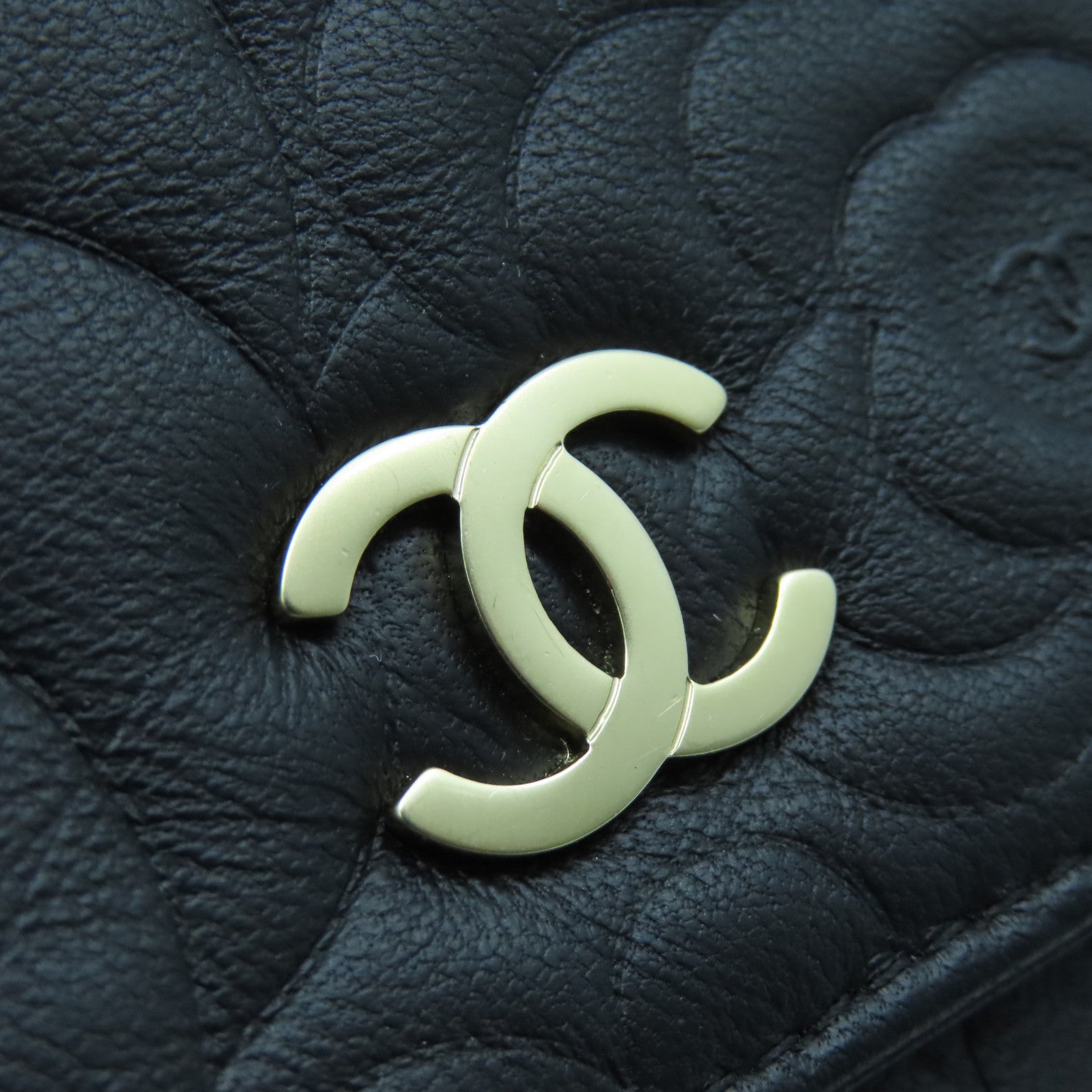 CHANEL Sheepskin Leather Wallet On Chain Gold Buckle Chain Shoulder Bag Black
