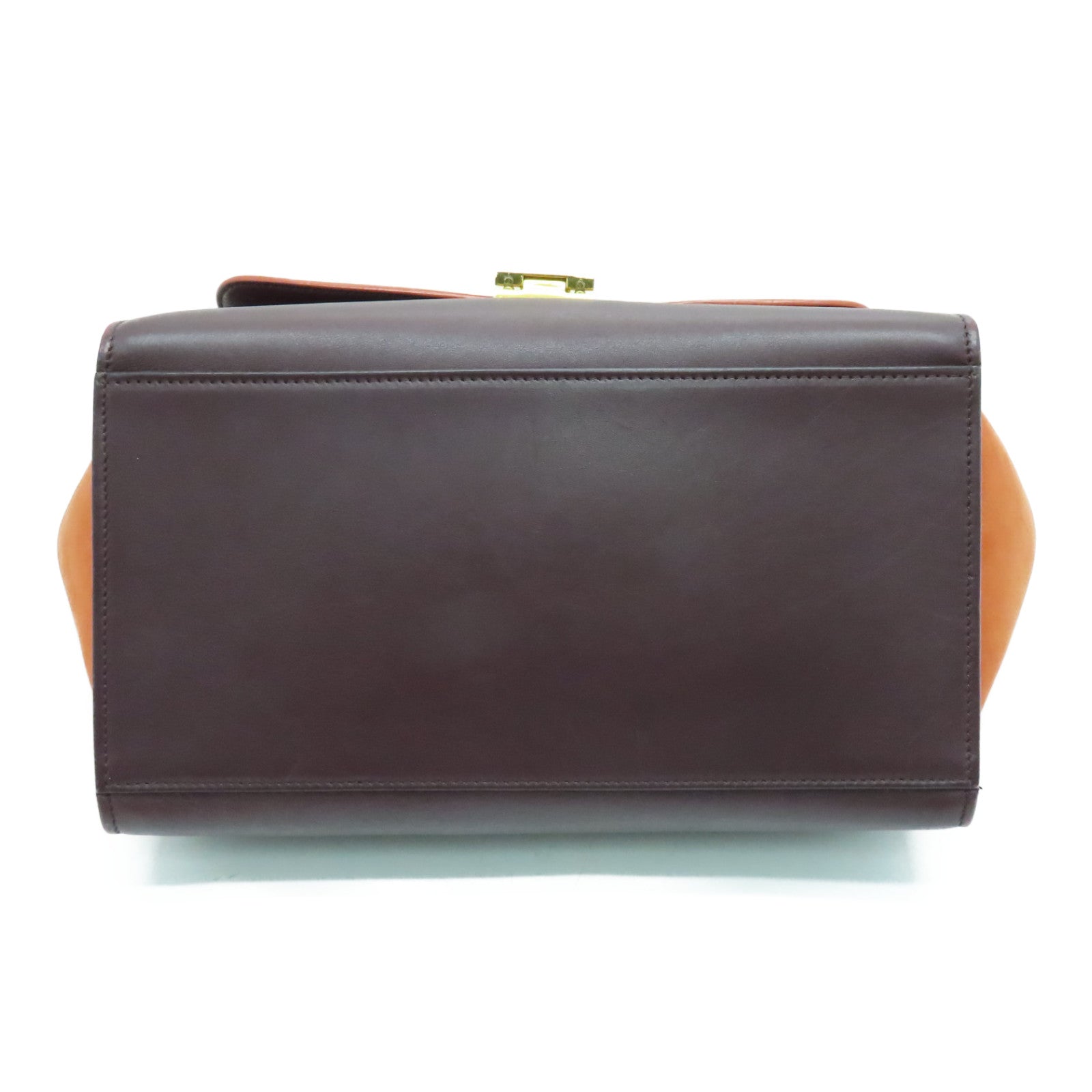 CELINE Cowhide Leather Trapeze Gold Buckle Handle Shoulder Bag Brown/Orange
