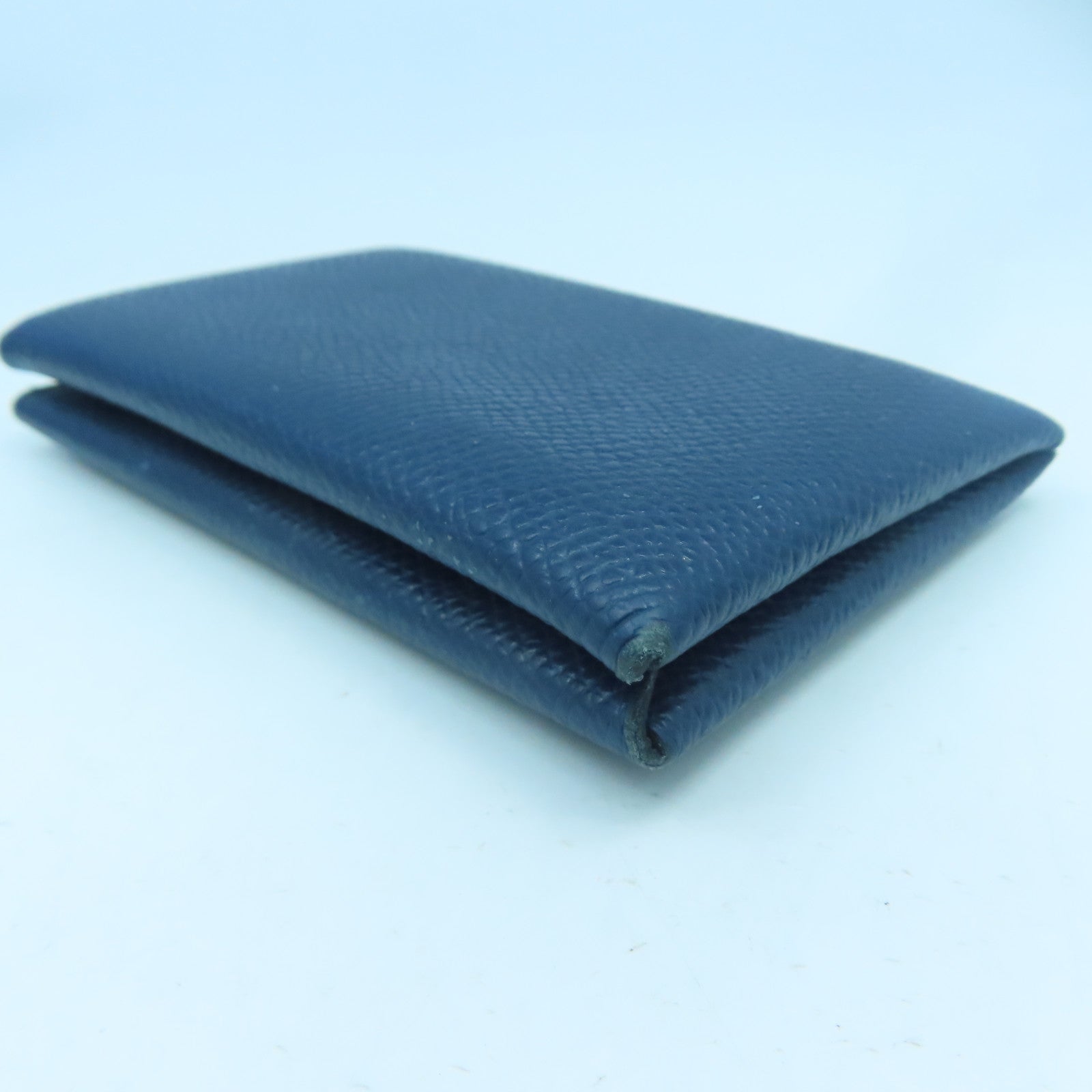HERMES 【激減優惠】Epsom皮革Calvi Card Case銀扣卡片套Deep Blue深藍色