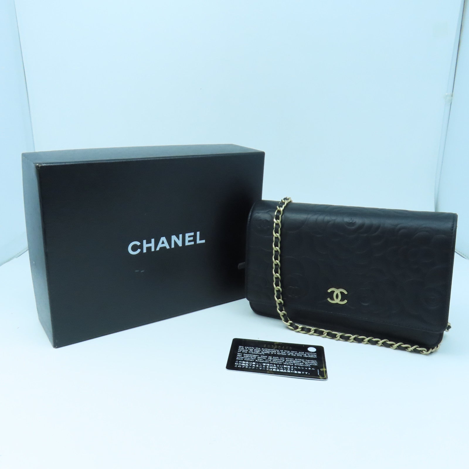 CHANEL Sheepskin Leather Wallet On Chain Gold Buckle Chain Shoulder Bag Black