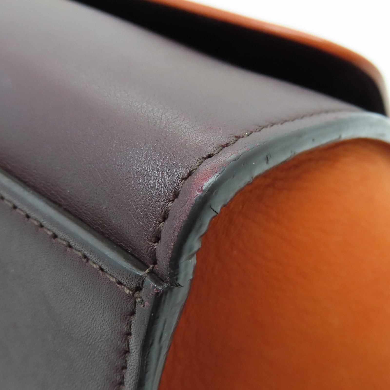 CELINE Cowhide Leather Trapeze Gold Buckle Handle Shoulder Bag Brown/Orange