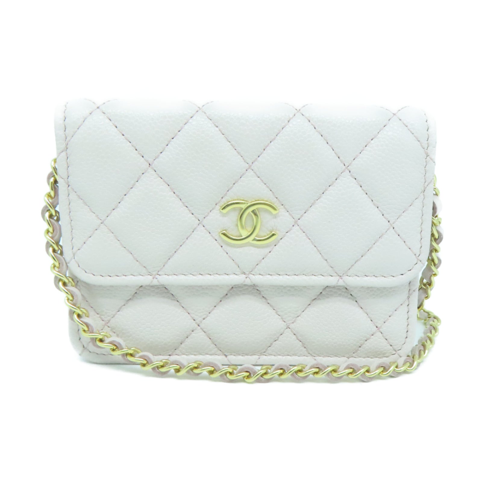 CHANEL 菱格Caviar皮革Chain Shoulder Bag金扣链带肩背袋粉红色
