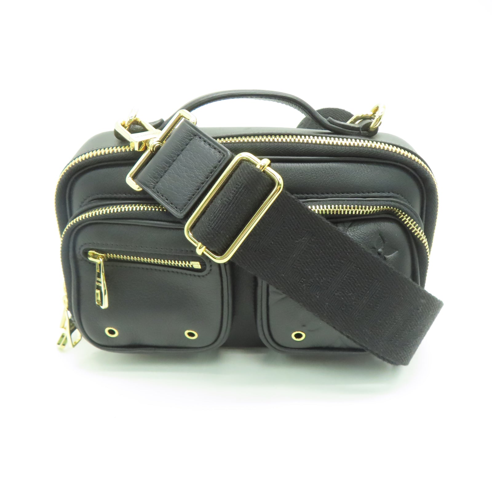 LOUIS VUITTON Cowhide Leather Utility Gold Buckle Shoulder Bag Black