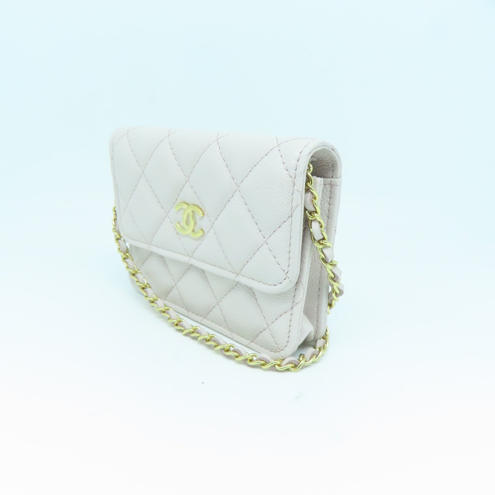 CHANEL 菱格Caviar皮革Chain Shoulder Bag金扣链带肩背袋粉红色