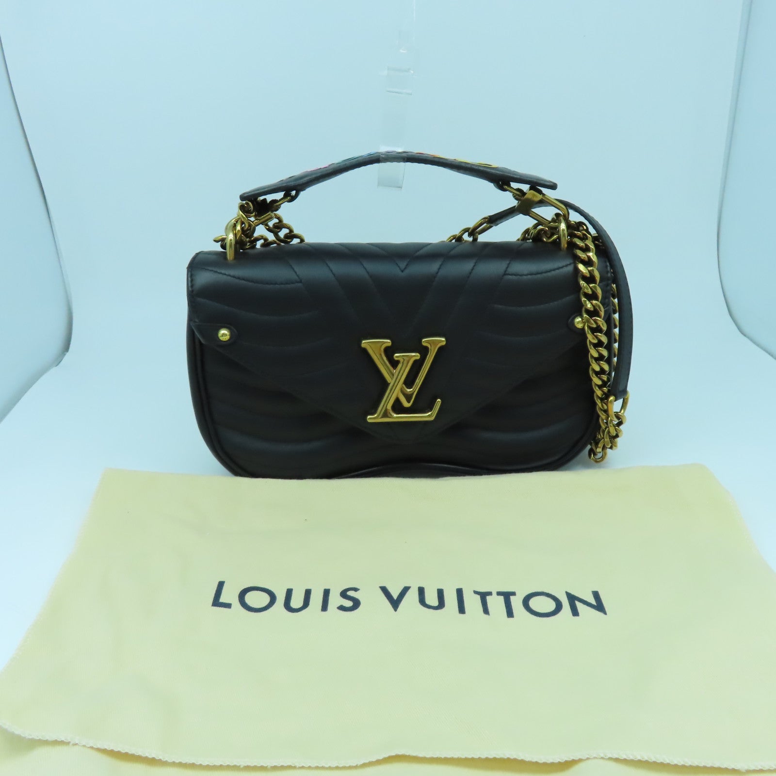 LOUIS VUITTON 牛皮皮革New Wave MM金扣手挽肩背兩用袋黑色