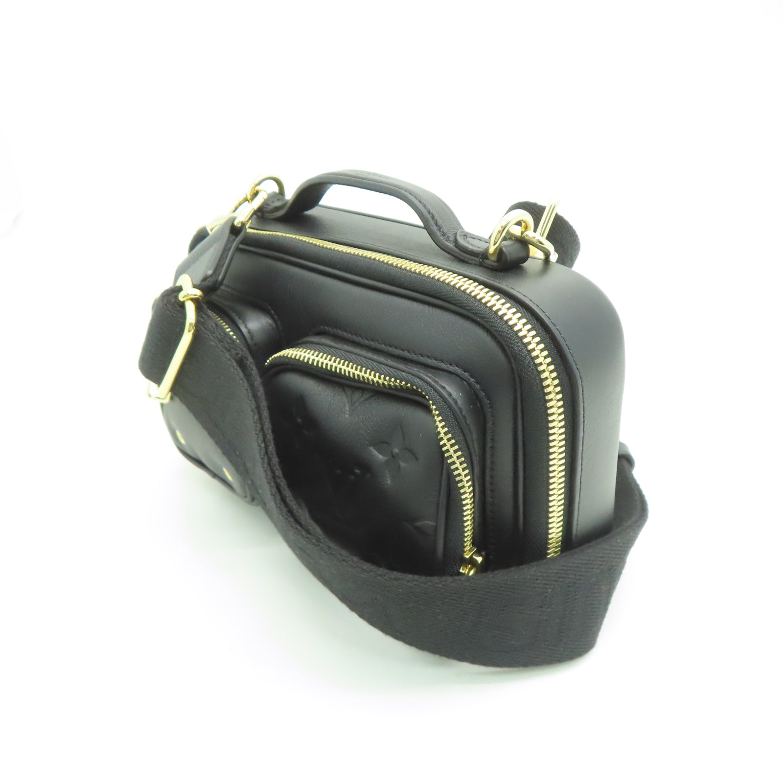 LOUIS VUITTON Cowhide Leather Utility Gold Buckle Shoulder Bag Black