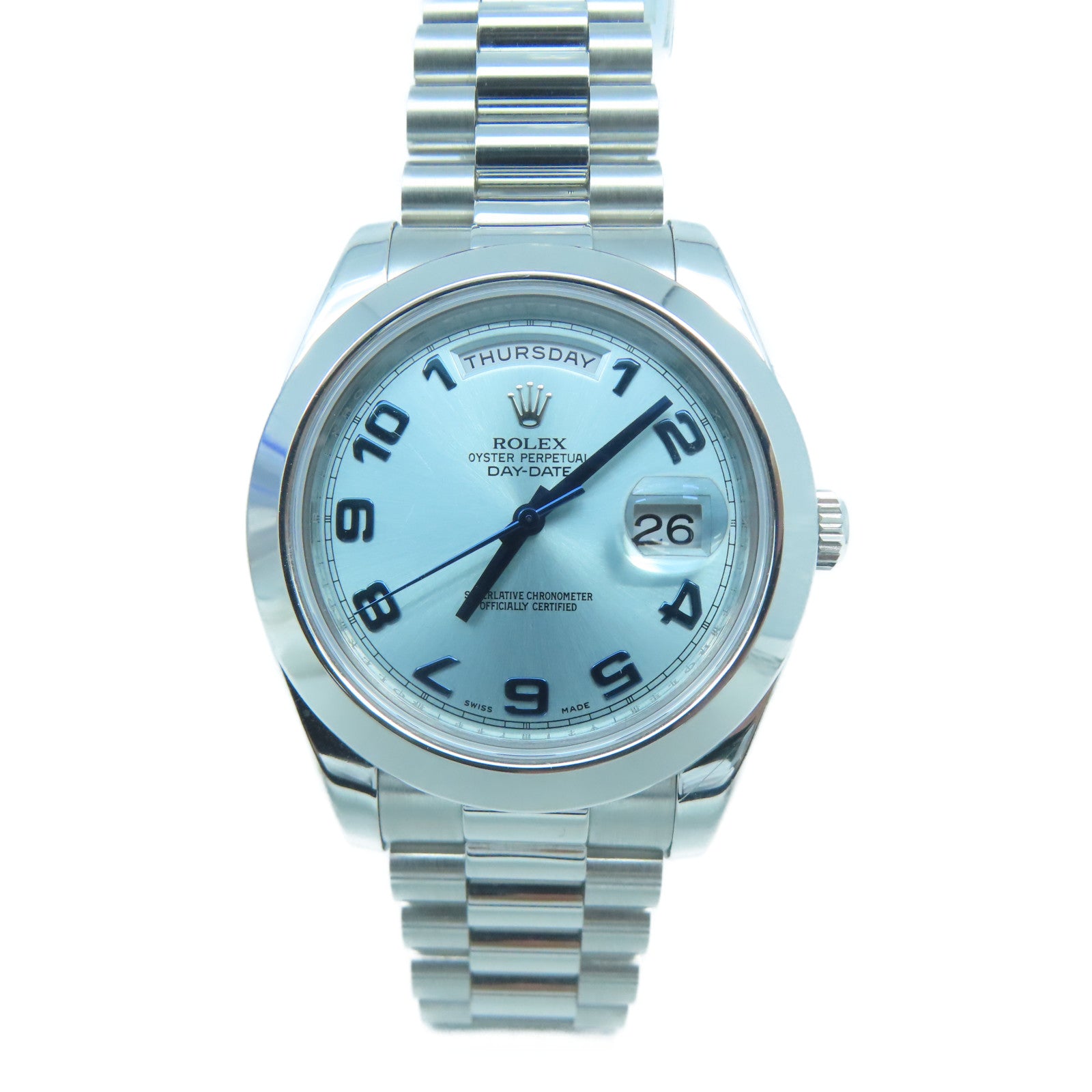 ROLEX Day-Date II白金自動機芯手錶淺藍色