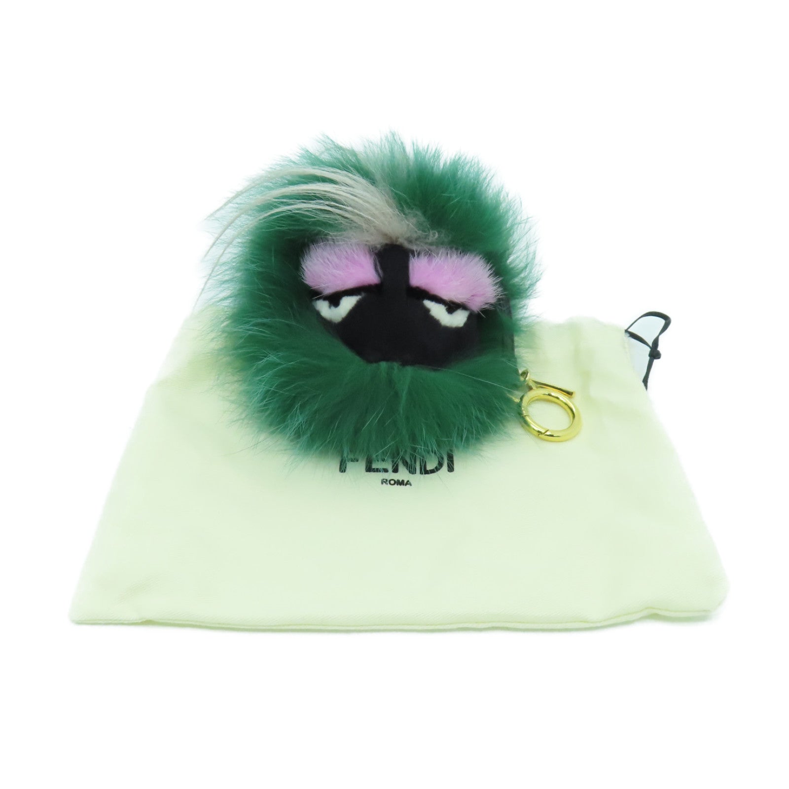 FENDI 毛茸Monster Bug Charm金扣掛飾綠色