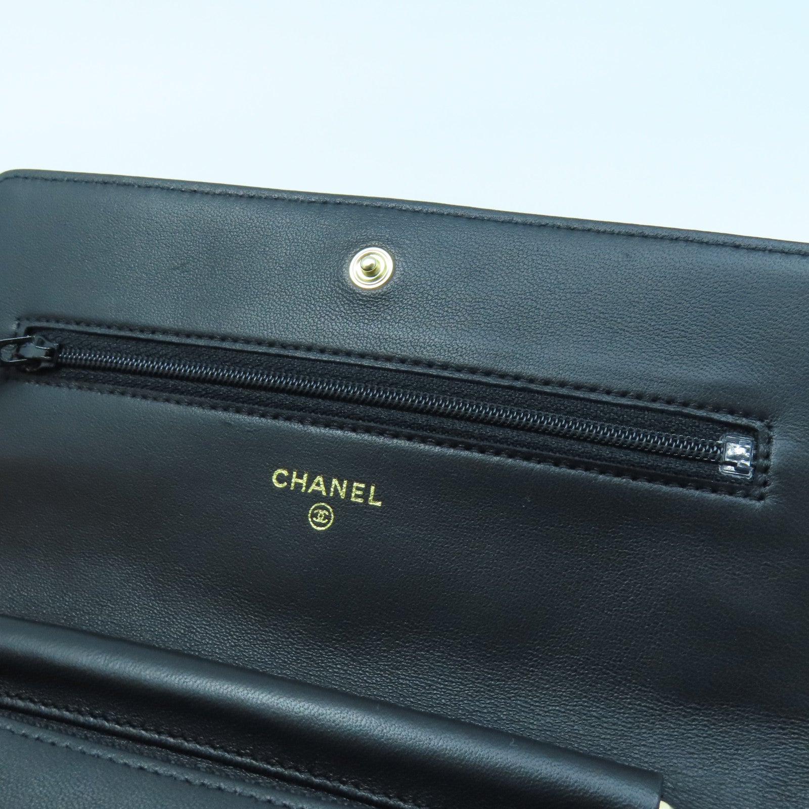 CHANEL Sheepskin Leather Wallet On Chain Gold Buckle Chain Shoulder Bag Black