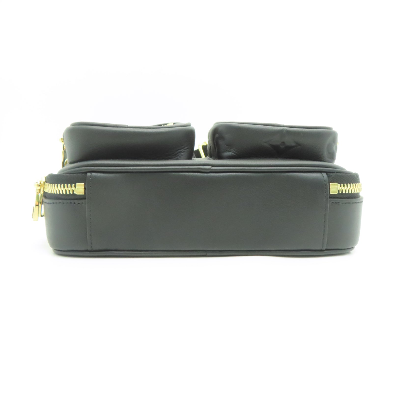 LOUIS VUITTON Cowhide Leather Utility Gold Buckle Shoulder Bag Black
