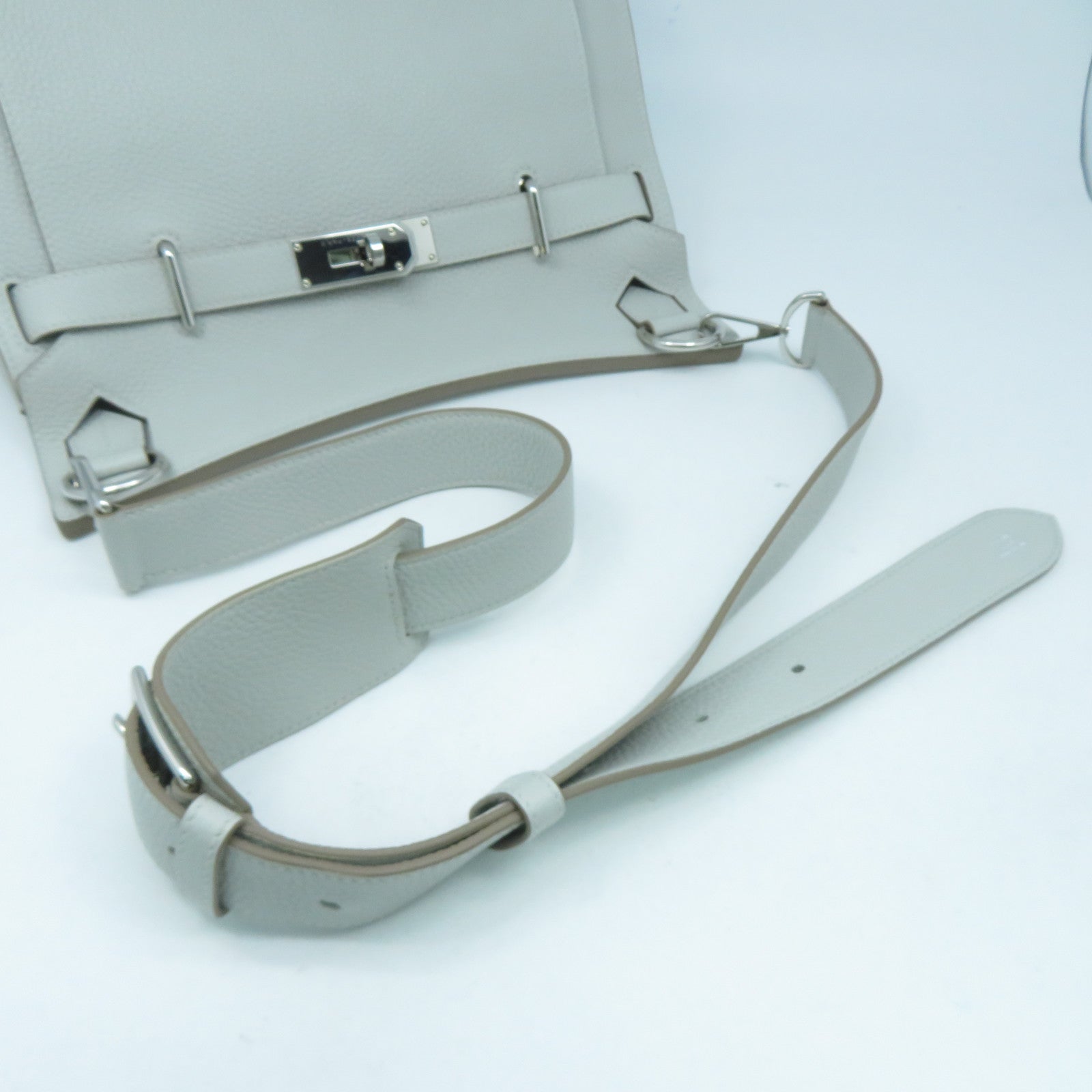 HERMES Clemence皮革Jypsiere 31銀扣肩背袋Gris Perle珍珠灰色