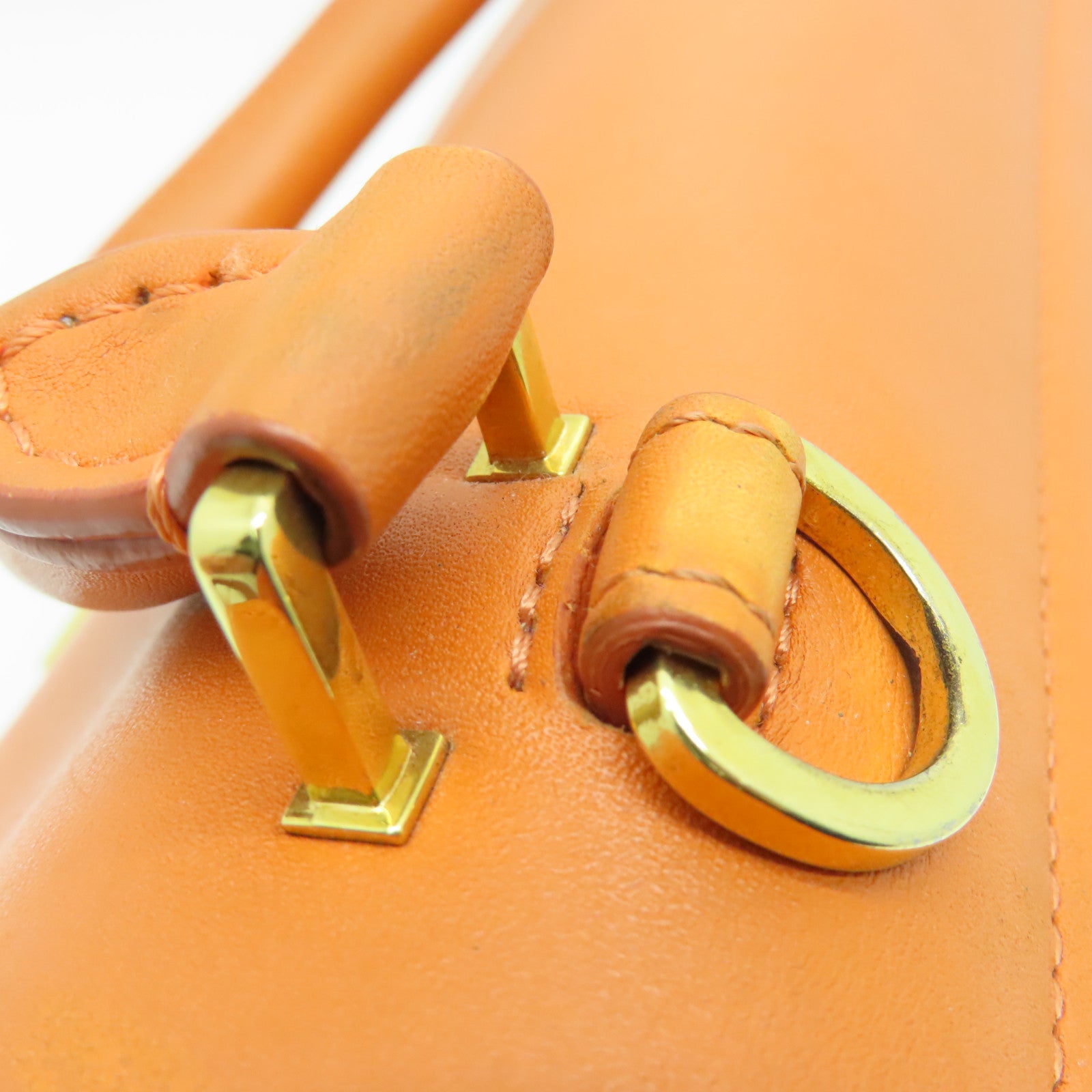 CELINE Cowhide Leather Trapeze Gold Buckle Handle Shoulder Bag Brown/Orange