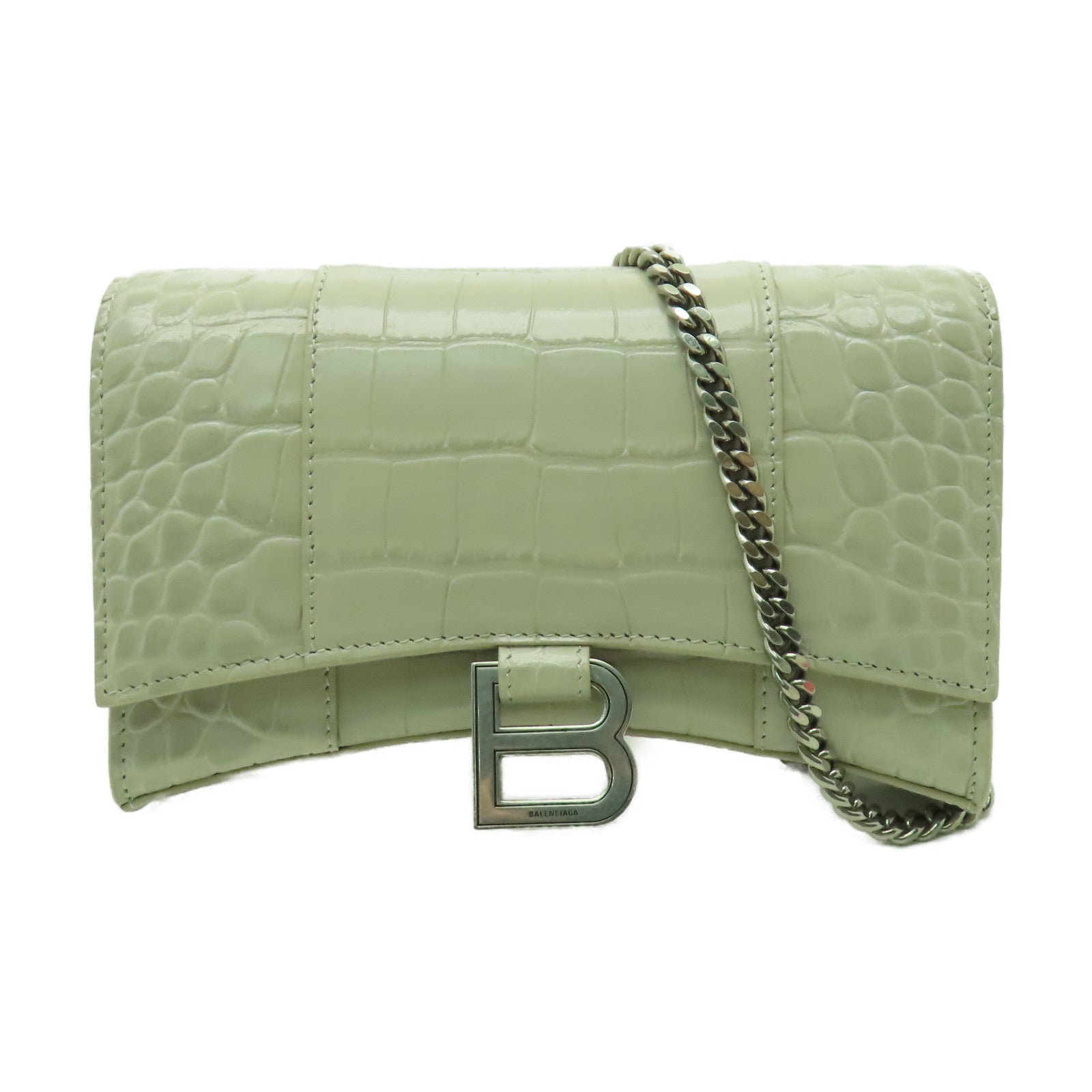 BALENCIAGA 牛皮皮革Wallet On Chain銀扣鏈帶肩背袋米色