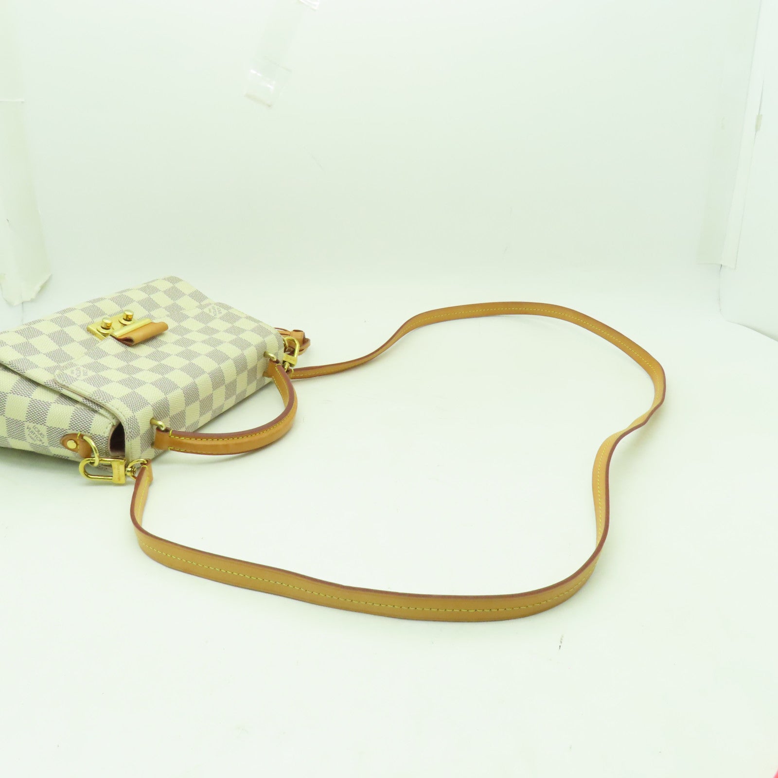 LOUIS VUITTON Damier Azur Croisette金扣手挽肩背兩用袋白色