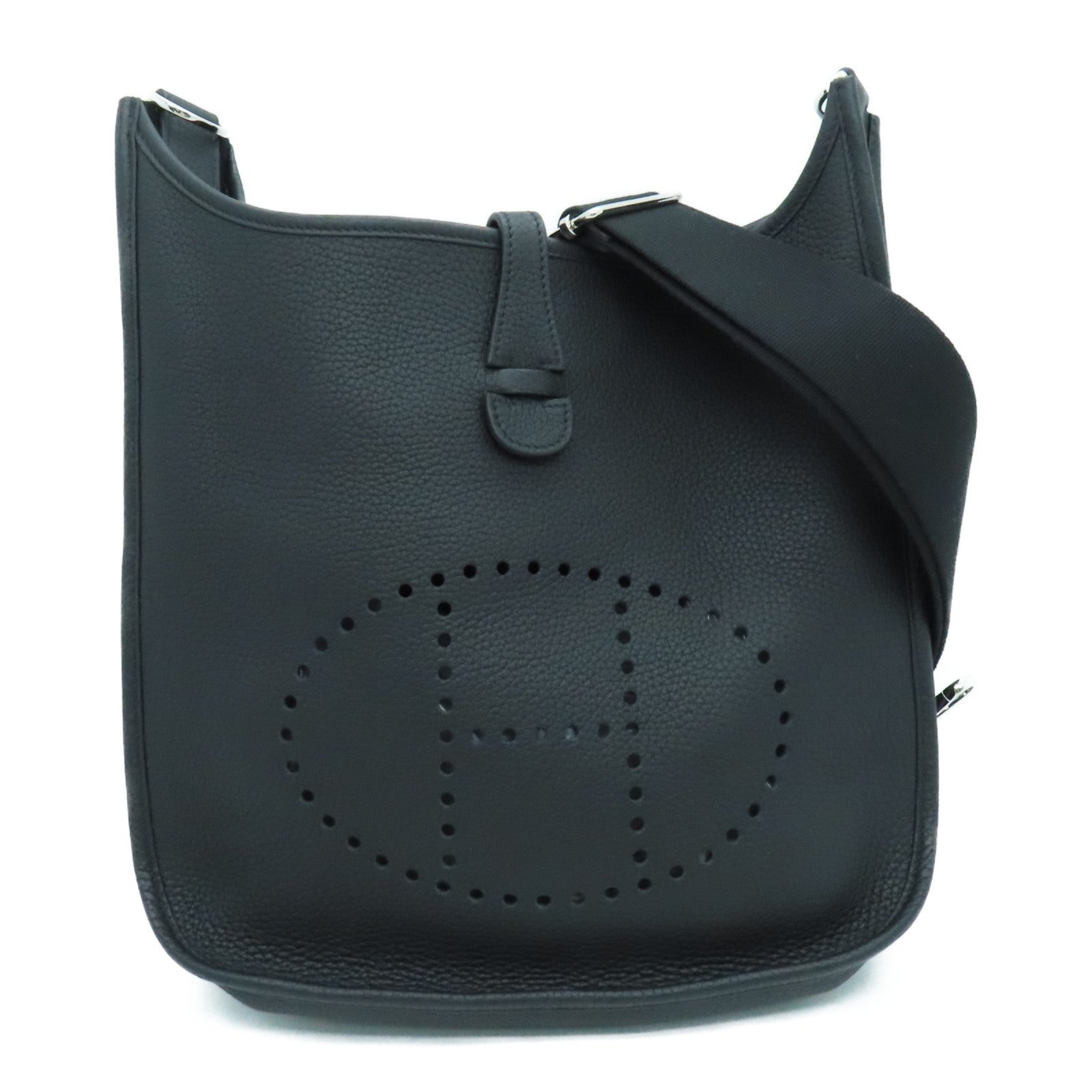 HERMES Clemence皮革Evelyne PM One Shoulder银扣肩背袋黑色